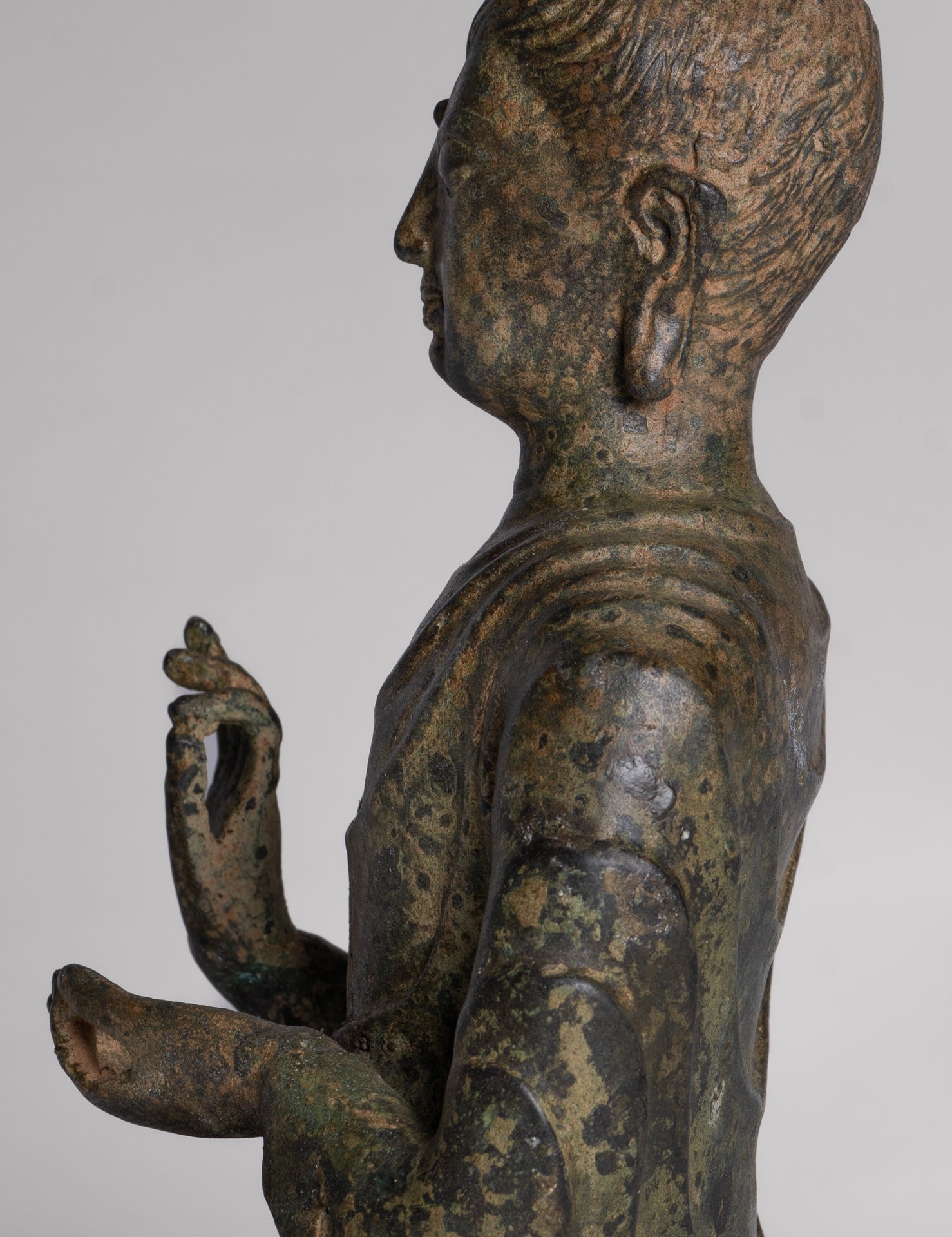 Indian Buddha Statue - Antique Gandhara Style Bronze Protection Buddha Statue - 26cm/10"