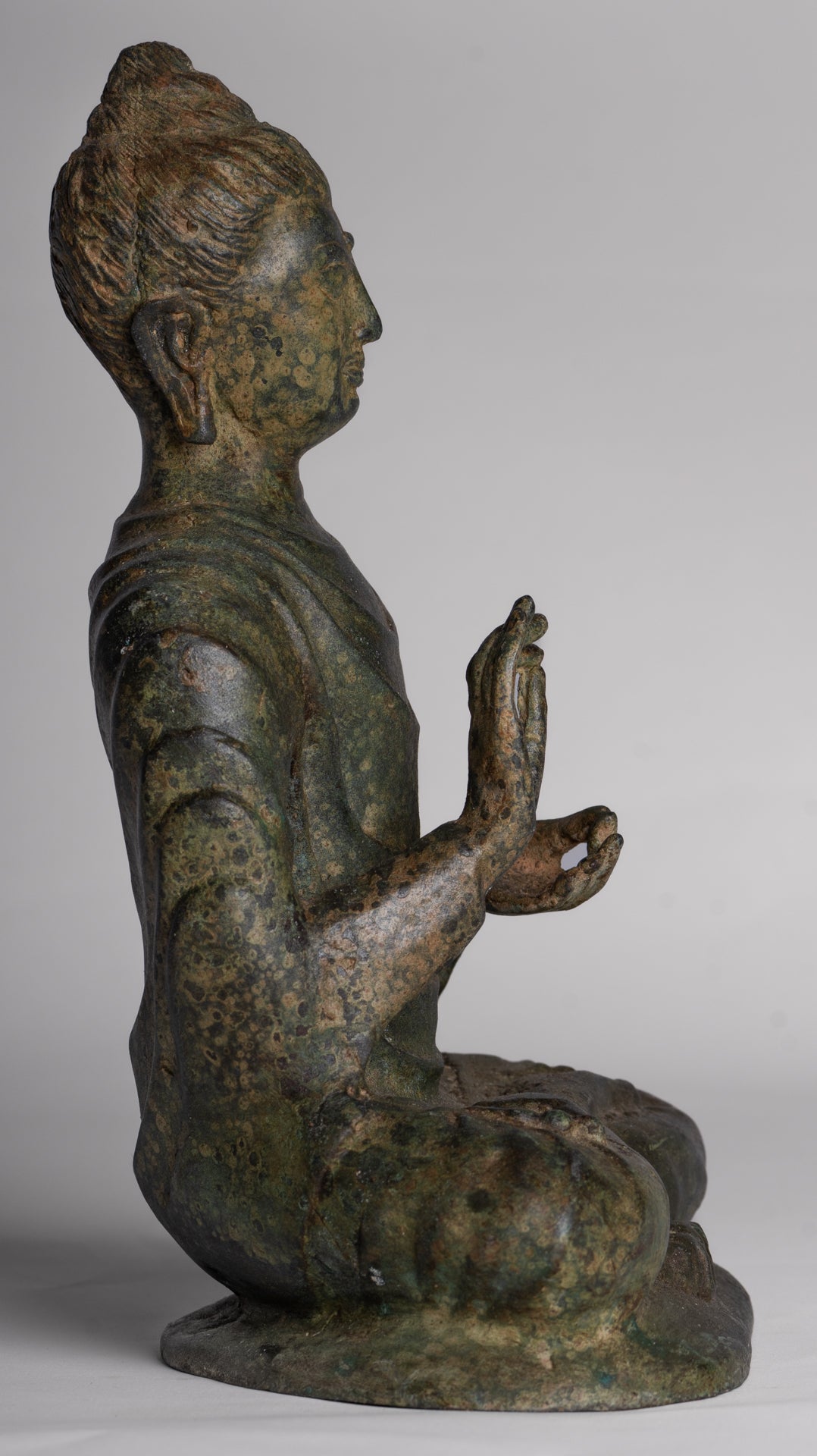 Indian Buddha Statue - Antique Gandhara Style Bronze Protection Buddha Statue - 26cm/10"