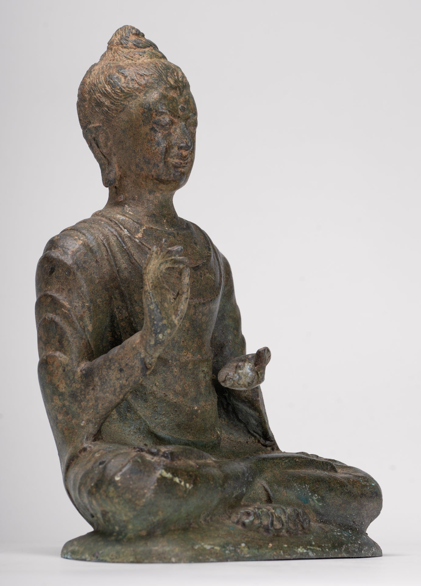 Indian Buddha Statue - Antique Gandhara Style Bronze Protection Buddha Statue - 25cm/10"