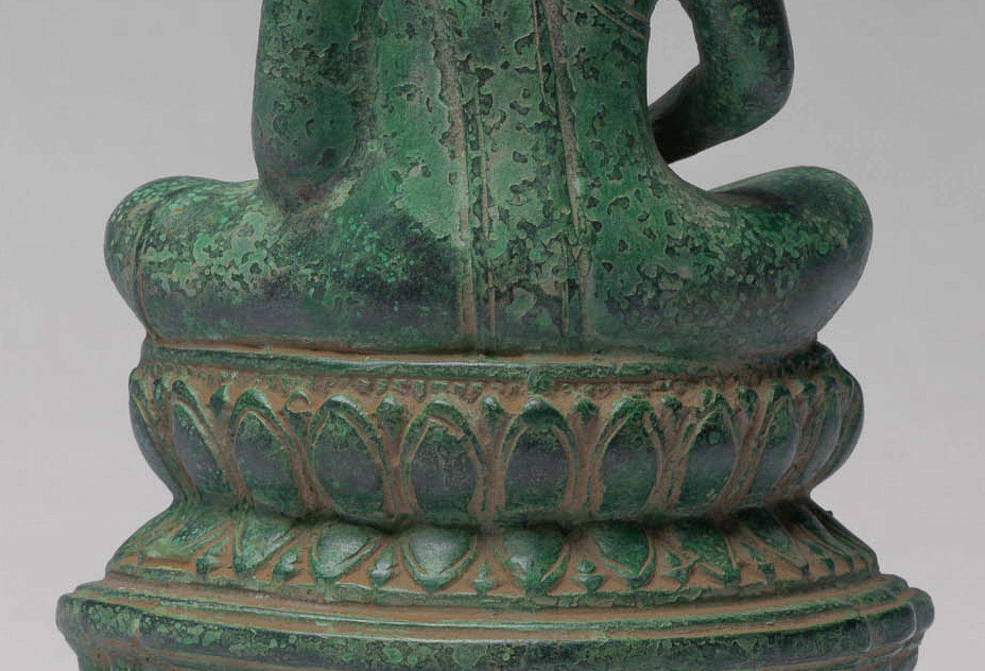 Buddha - Antique Khmer Style Bronze Enthroned Meditation Buddha Statue - 31cm/12"