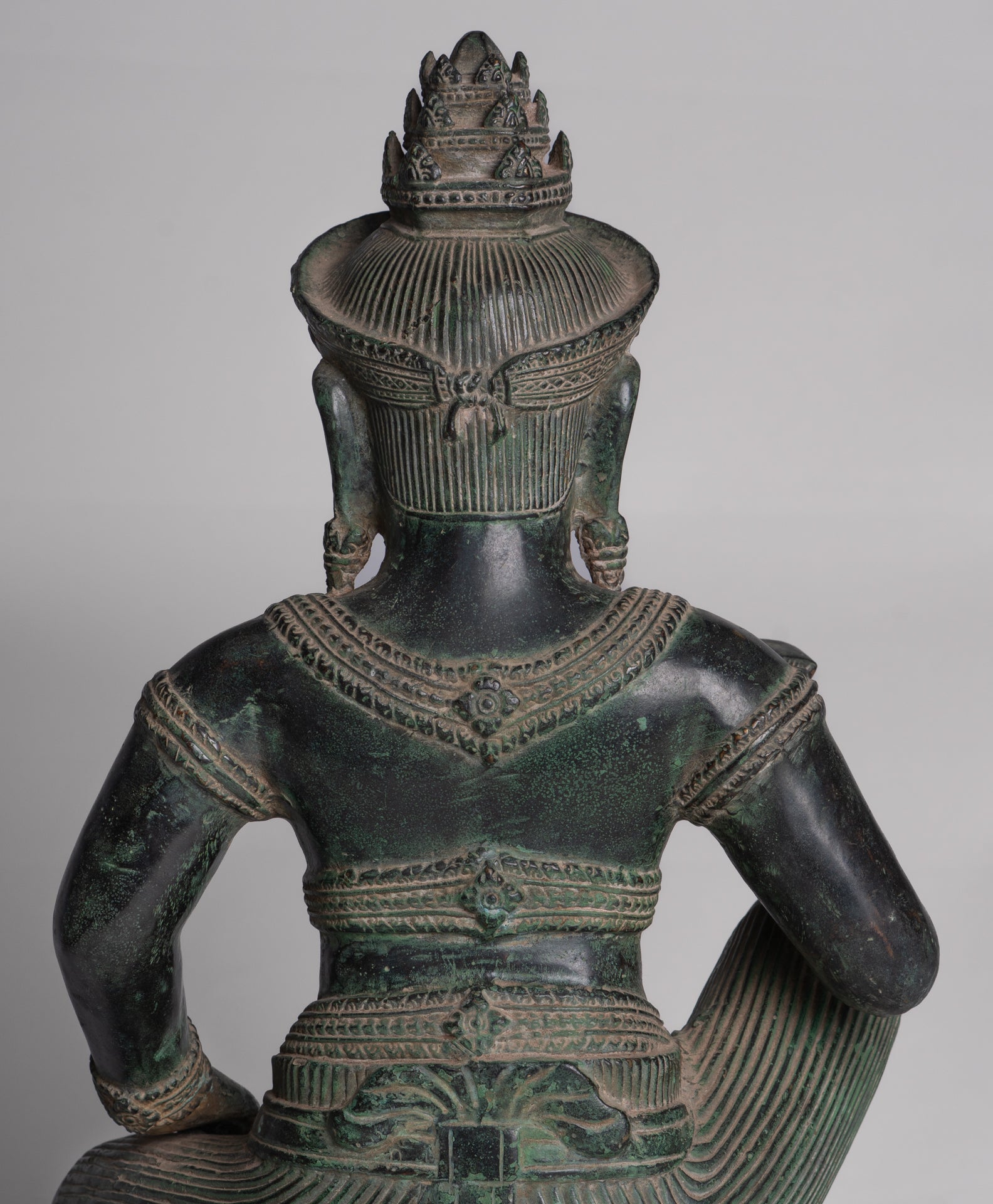 Vishvakarman Statue - Antique Khmer Style Bayon Seated Bronze Vishvakarman Statue - 41cm/16"