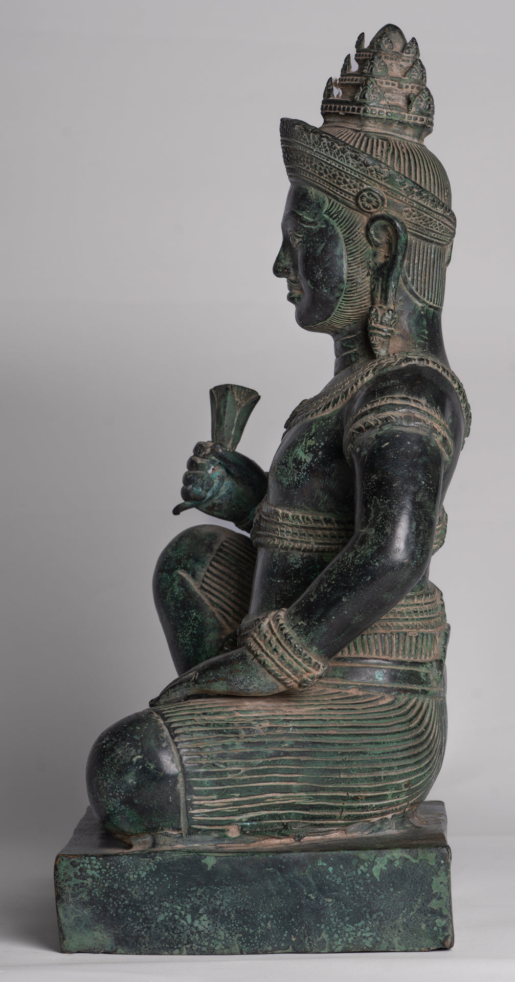 Vishvakarman Statue - Antique Khmer Style Bayon Seated Bronze Vishvakarman Statue - 41cm/16"