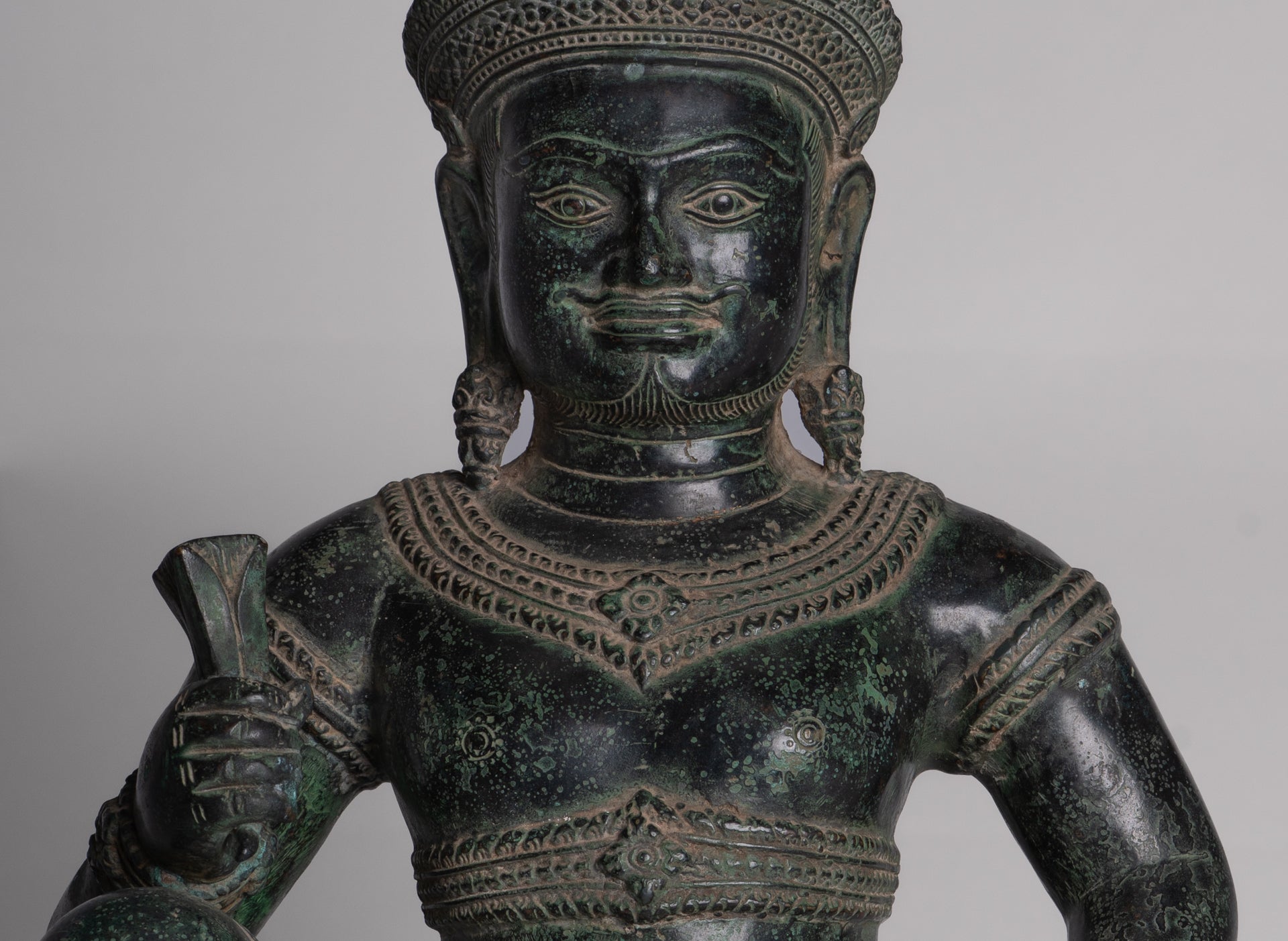 Vishvakarman Statue - Antique Khmer Style Bayon Seated Bronze Vishvakarman Statue - 41cm/16"