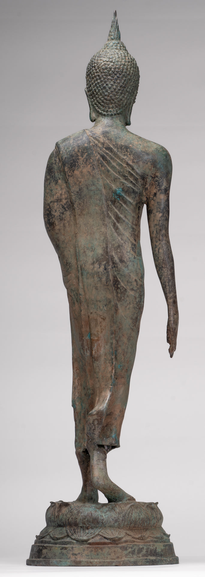 Antique Sukhothai Style Standing Bronze Protection Walking Buddha Statue - 65cm/26"