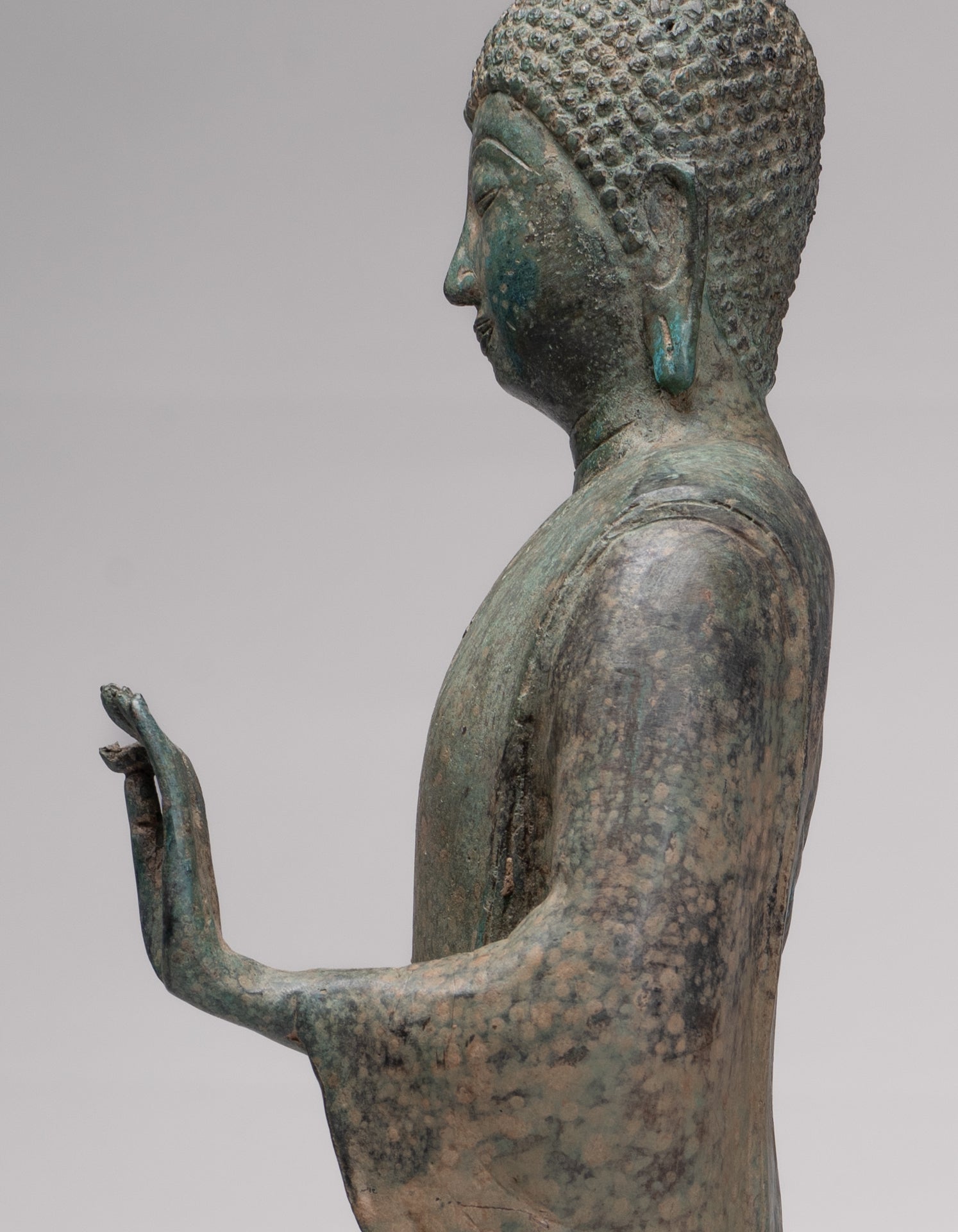 Antique Sukhothai Style Standing Bronze Protection Walking Buddha Statue - 65cm/26"