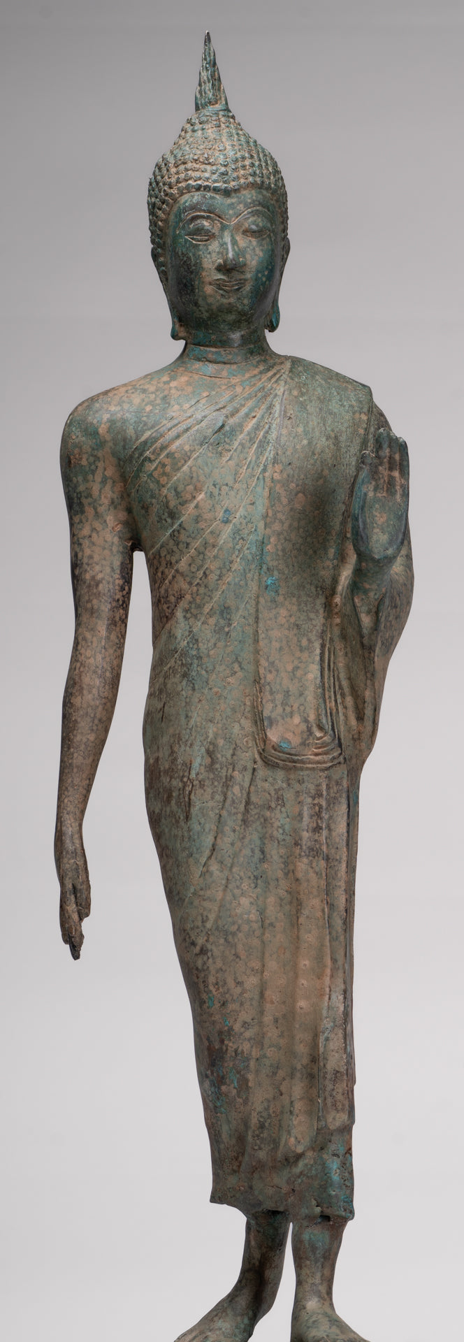 Antique Sukhothai Style Standing Bronze Protection Walking Buddha Statue - 65cm/26"