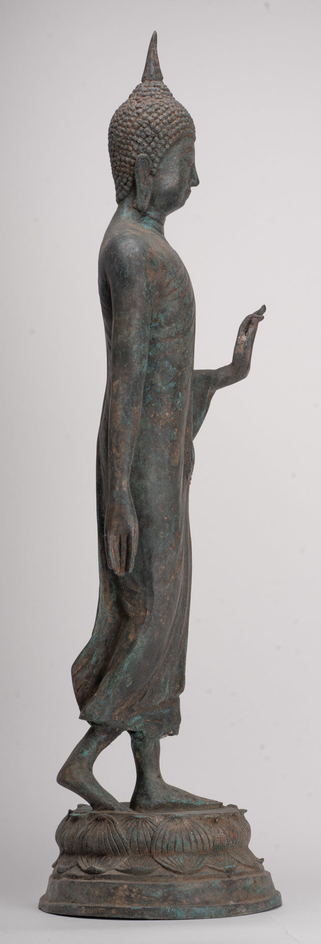 Antique Sukhothai Style Standing Bronze Protection Walking Buddha Statue - 65cm/26"