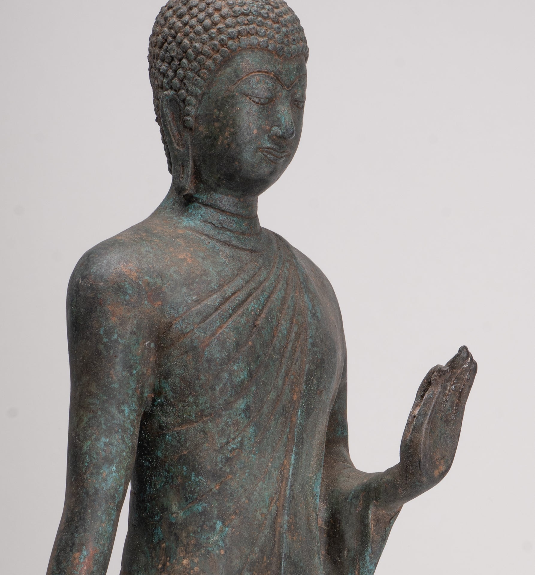 Antique Sukhothai Style Standing Bronze Protection Walking Buddha Statue - 65cm/26"