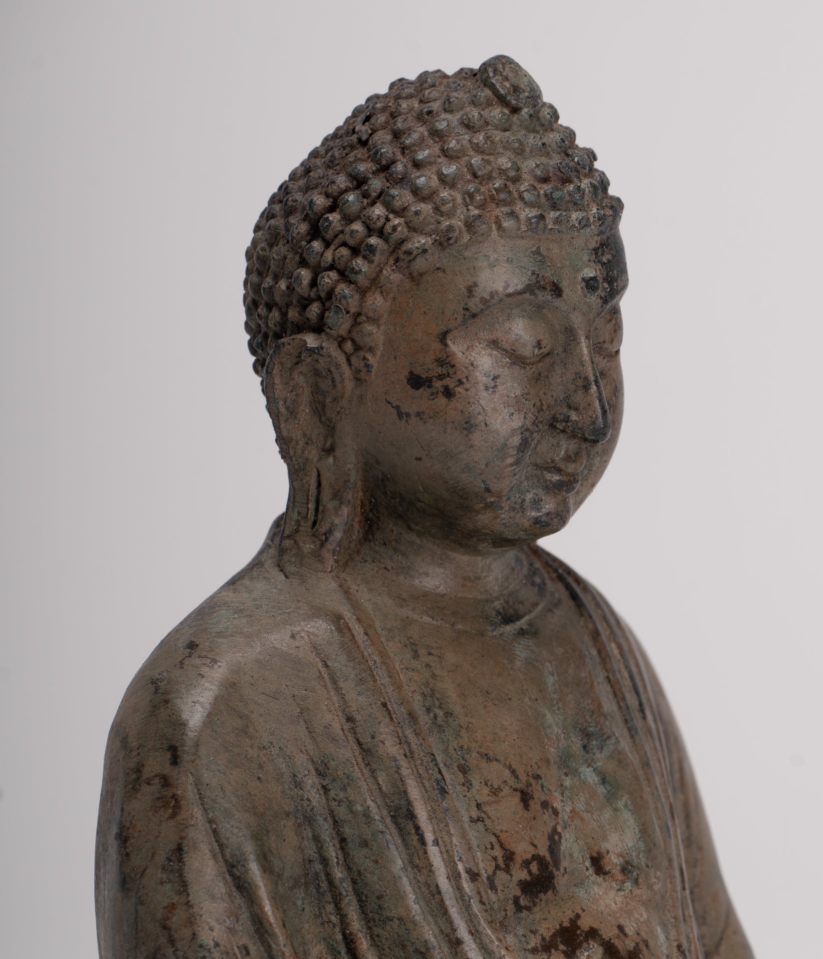 Japanese Buddha - Antique Japanese Style Bronze Seated Meditation Amitabha Buddha Statue - 18cm/7"
