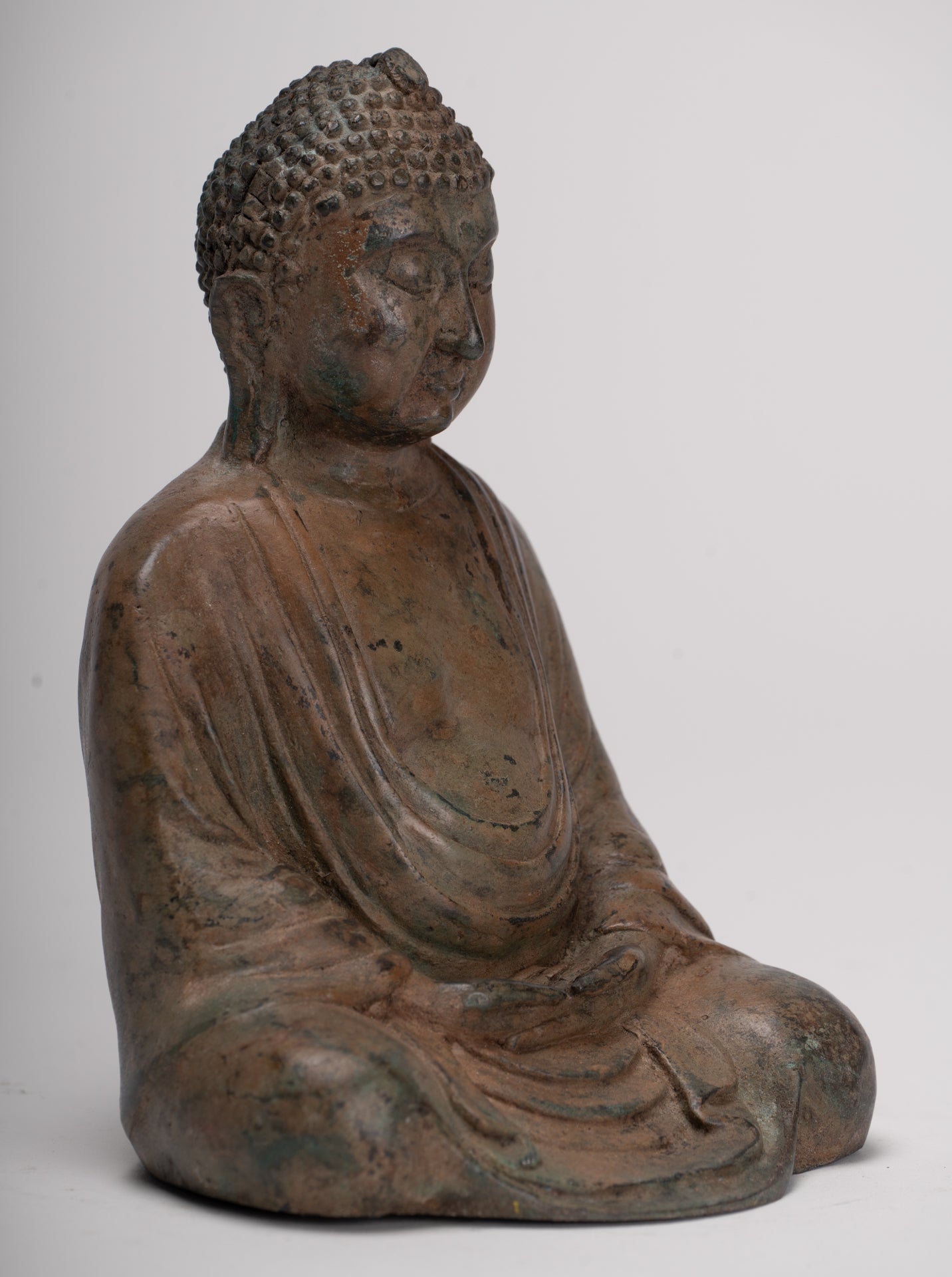 Japanese Buddha - Antique Japanese Style Bronze Seated Meditation Amitabha Buddha Statue - 18cm/7"