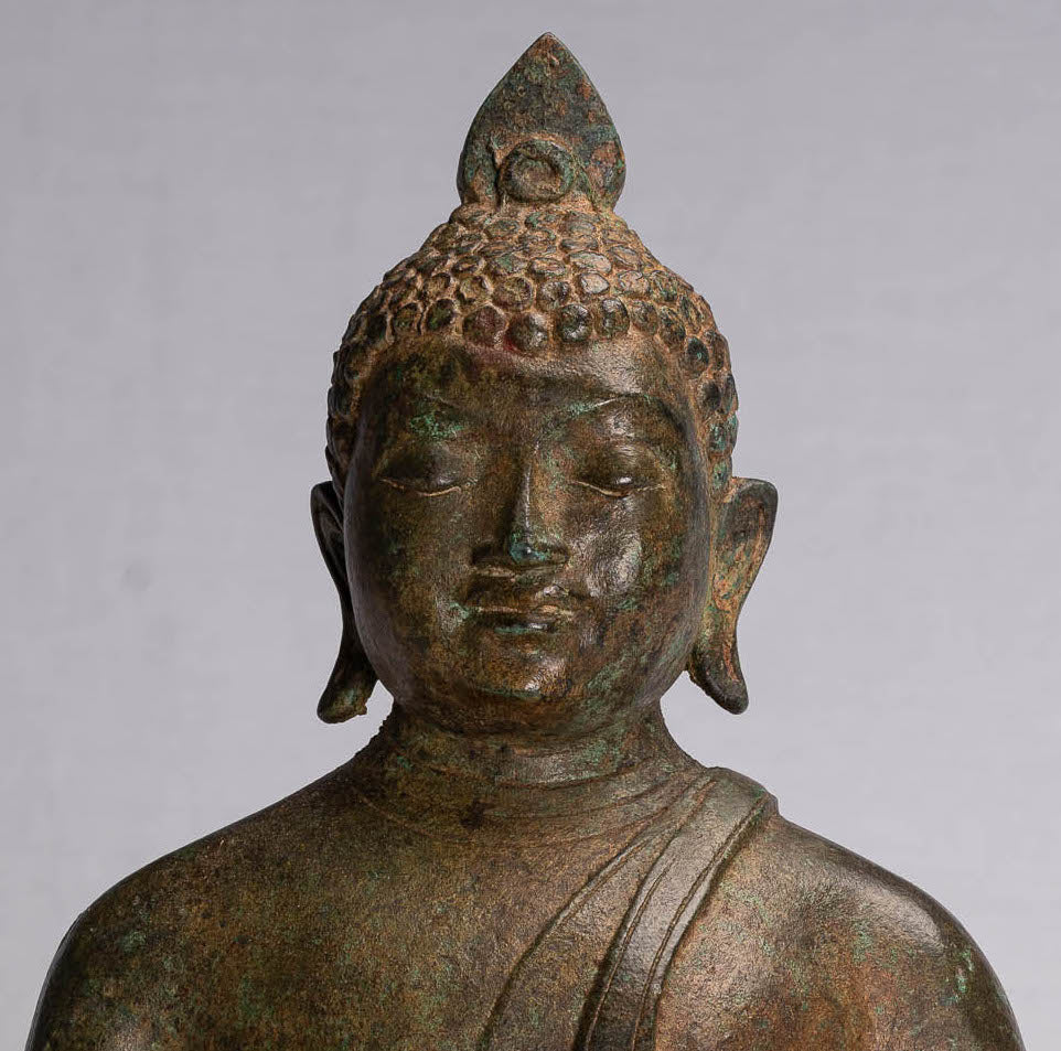 Statua Buddha - Antique Sri Lanka in stile Bronzo Meditazione seduta statua di Buddha - 35 cm/14 "