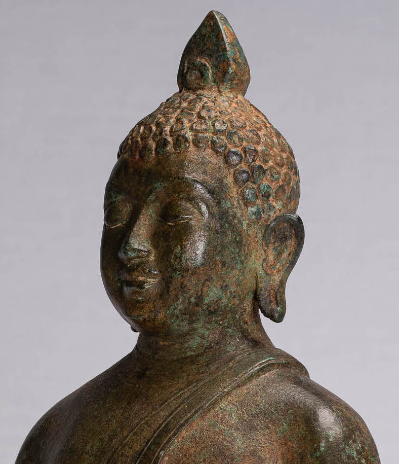 Statua Buddha - Antique Sri Lanka in stile Bronzo Meditazione seduta statua di Buddha - 35 cm/14 "