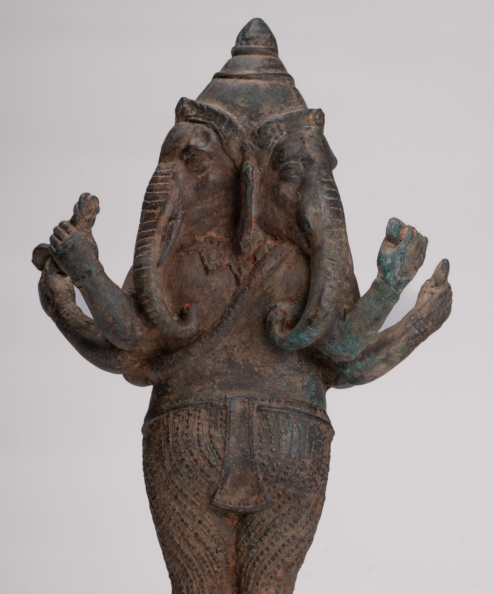 Ganesha Statue - Antique Thai Style Bronze Standing 6-Arm Ganesha Statue - 33cm/13"