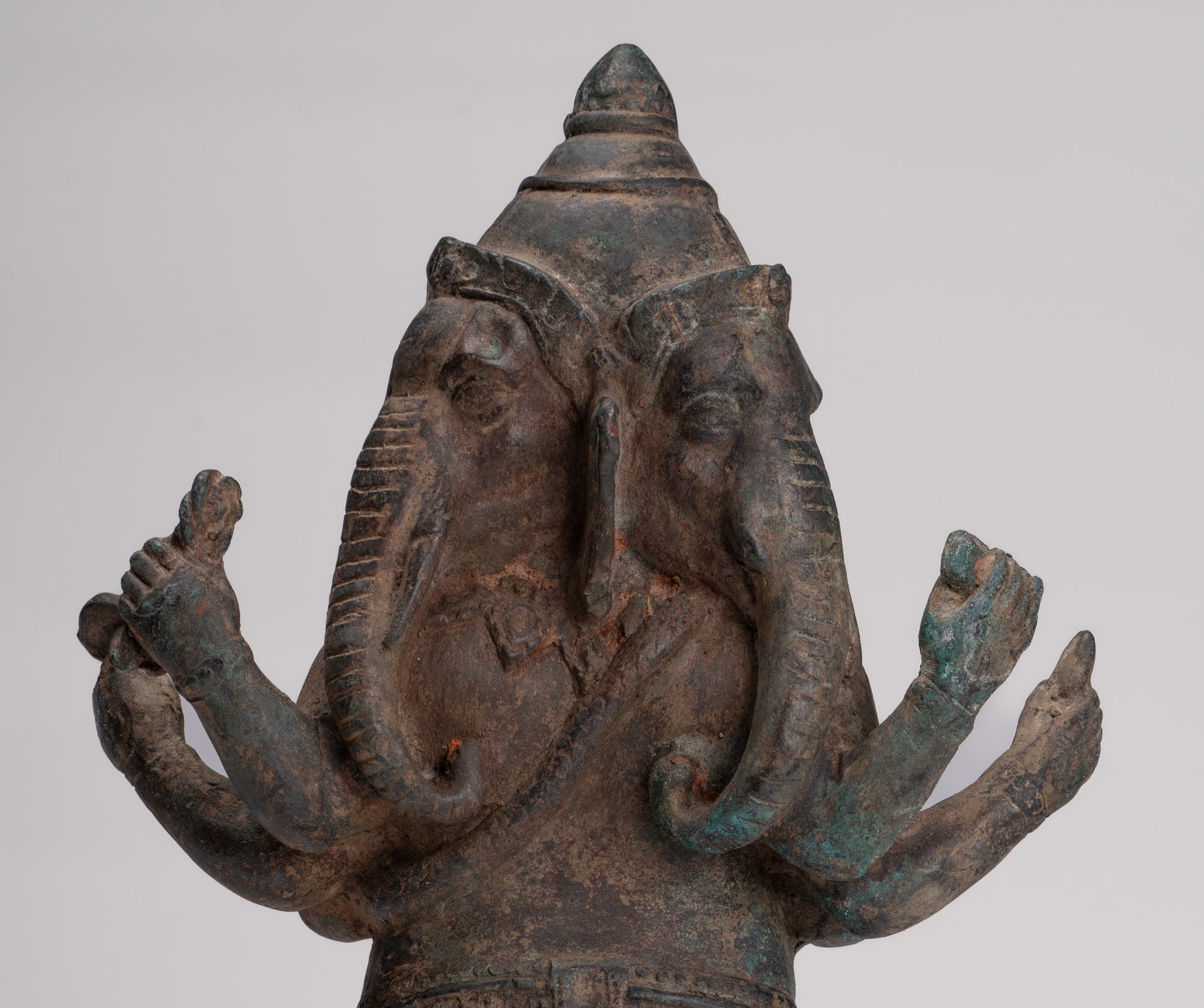 Ganesha Statue - Antique Thai Style Bronze Standing 6-Arm Ganesha Statue - 33cm/13"