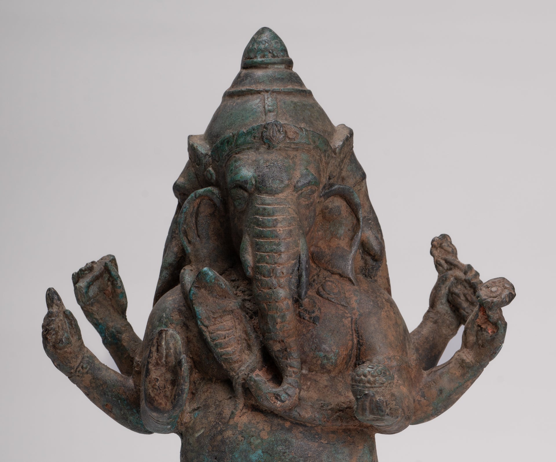 Ganesha Statue - Antique Thai Style Bronze Standing 6-Arm Ganesha Statue - 33cm/13"