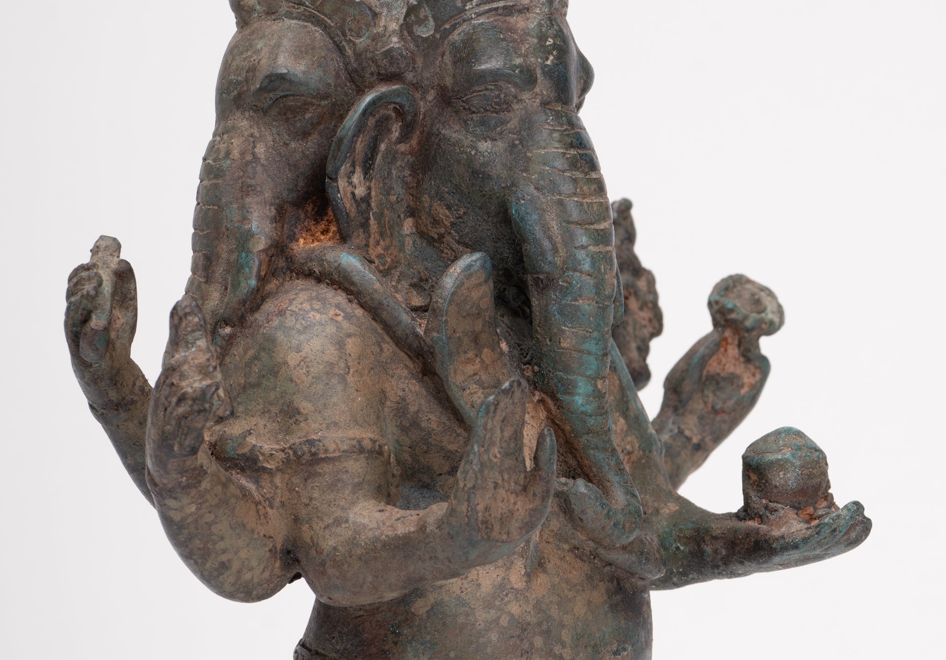 Ganesha Statue - Antique Thai Style Bronze Standing 6-Arm Ganesha Statue - 33cm/13"