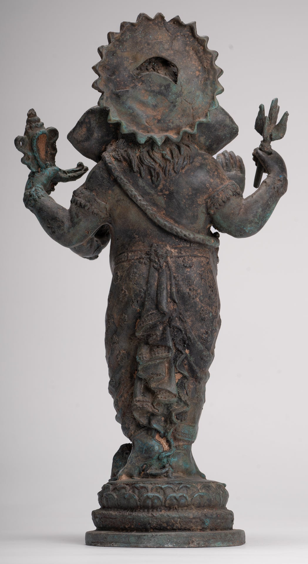Ganesha Statue - Antique Thai Style Bronze Standing 4-Arm Ganesha Statue - 35cm/14"