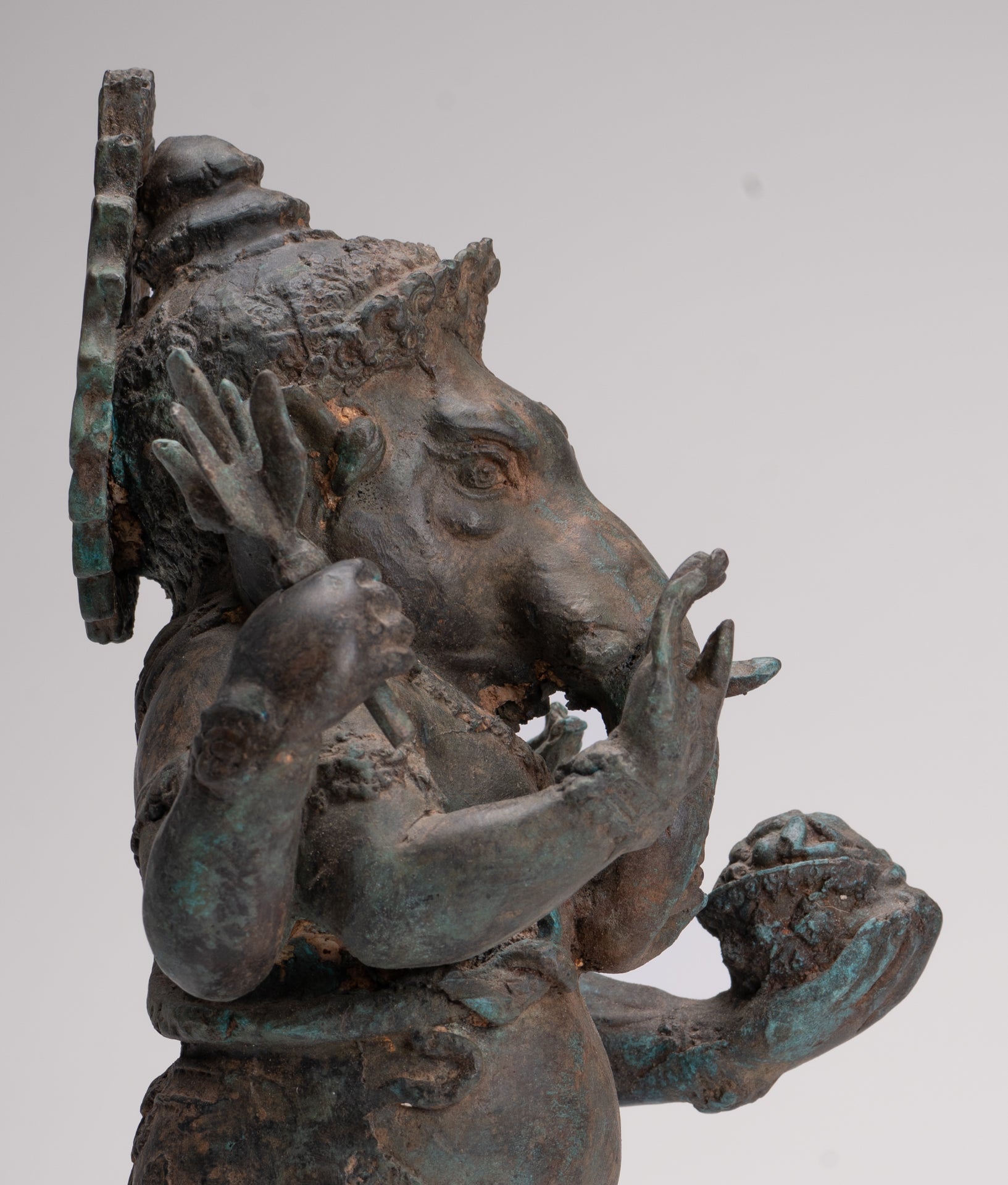 Ganesha Statue - Antique Thai Style Bronze Standing 4-Arm Ganesha Statue - 35cm/14"