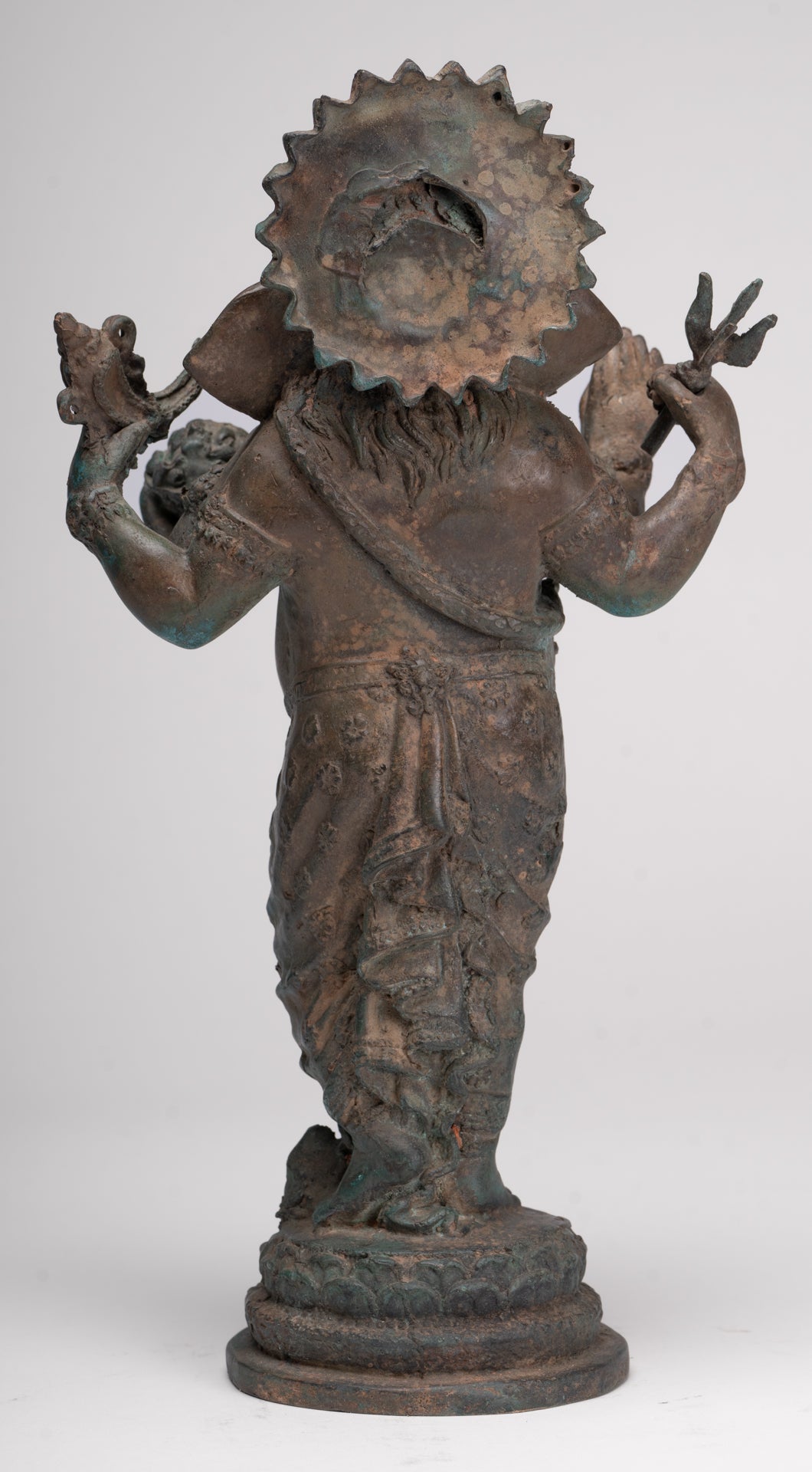 Ganesha Statue - Antique Thai Style Bronze Standing 4-Arm Ganesha Statue - 35cm/14"