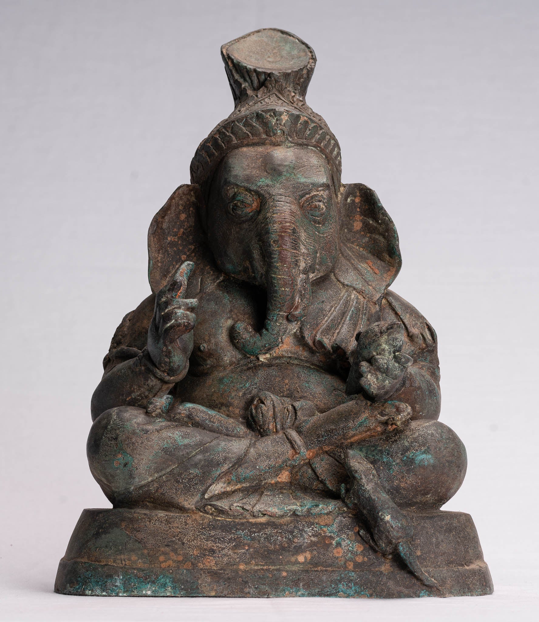 Statue de Ganesha – Statue de Ganesh assise en bronze de style thaïlandais antique – 31 cm/12"