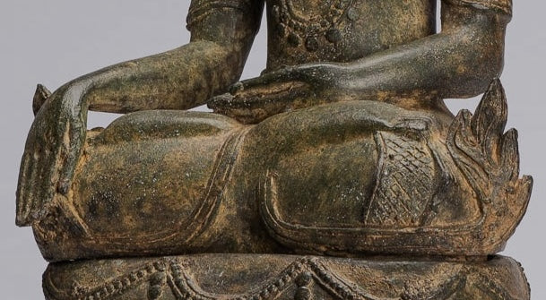 ANTIGUO BURMESE BURMEE Bronze Shan Ilustración Sentada por el trono de elefante de la estatua de Buda - 61 cm/24 "