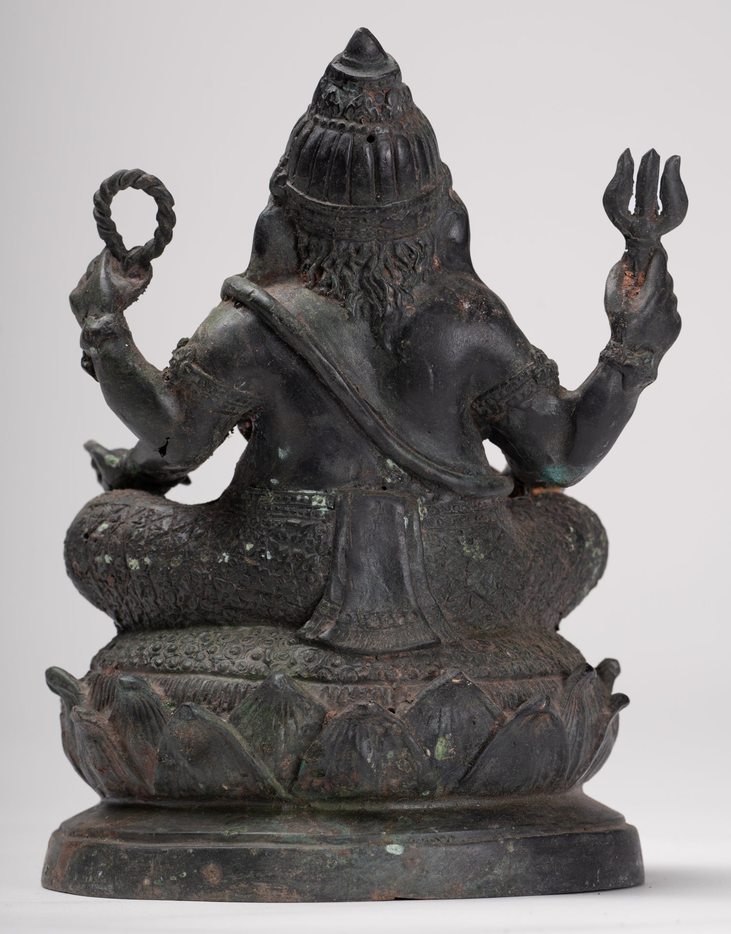 Ganesha Statue - Antique Thai Style Bronze Seated 4-Arm Ganesha Statue - 21cm/8"