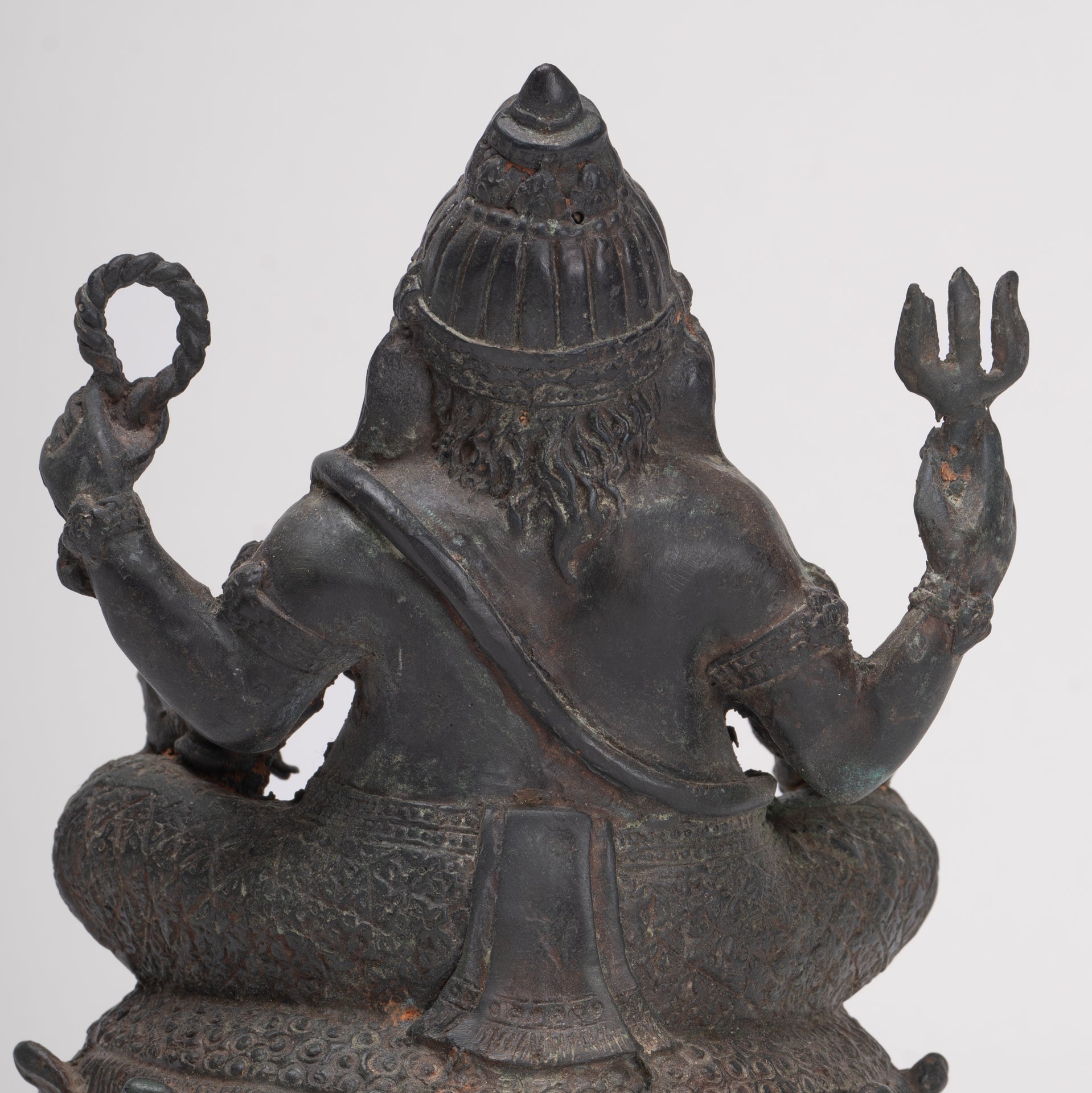 Ganesha Statue - Antique Thai Style Bronze Seated 4-Arm Ganesha Statue - 20cm/8"