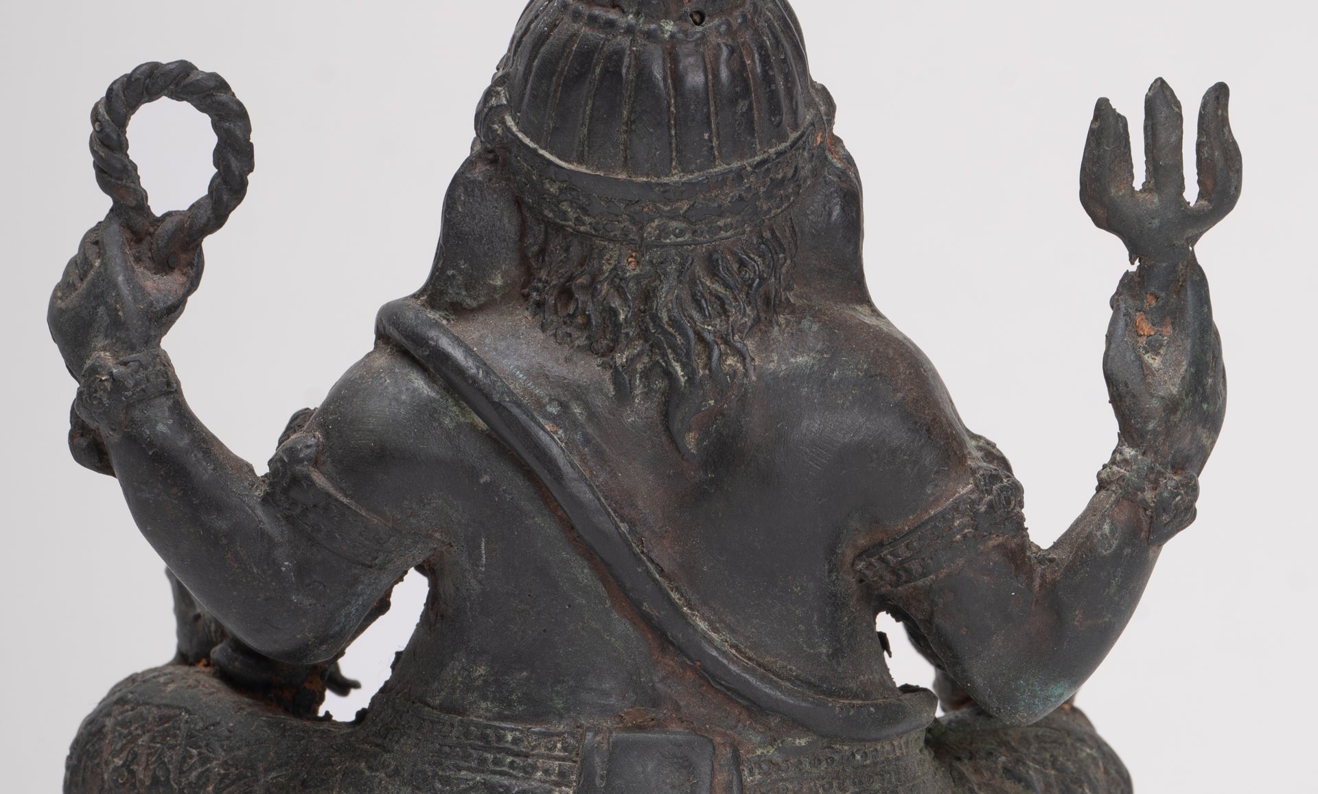 Ganesha Statue - Antique Thai Style Bronze Seated 4-Arm Ganesha Statue - 20cm/8"