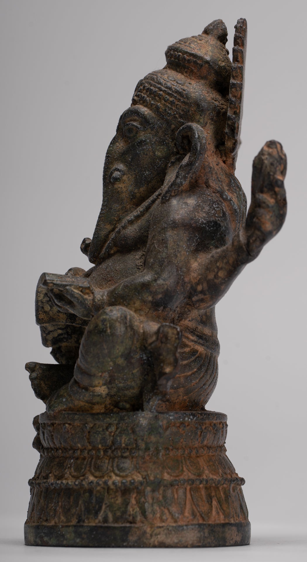 Ganesha Statue - Antique Thai Style Seated Bronze Ganesh Statue - 16cm/6"