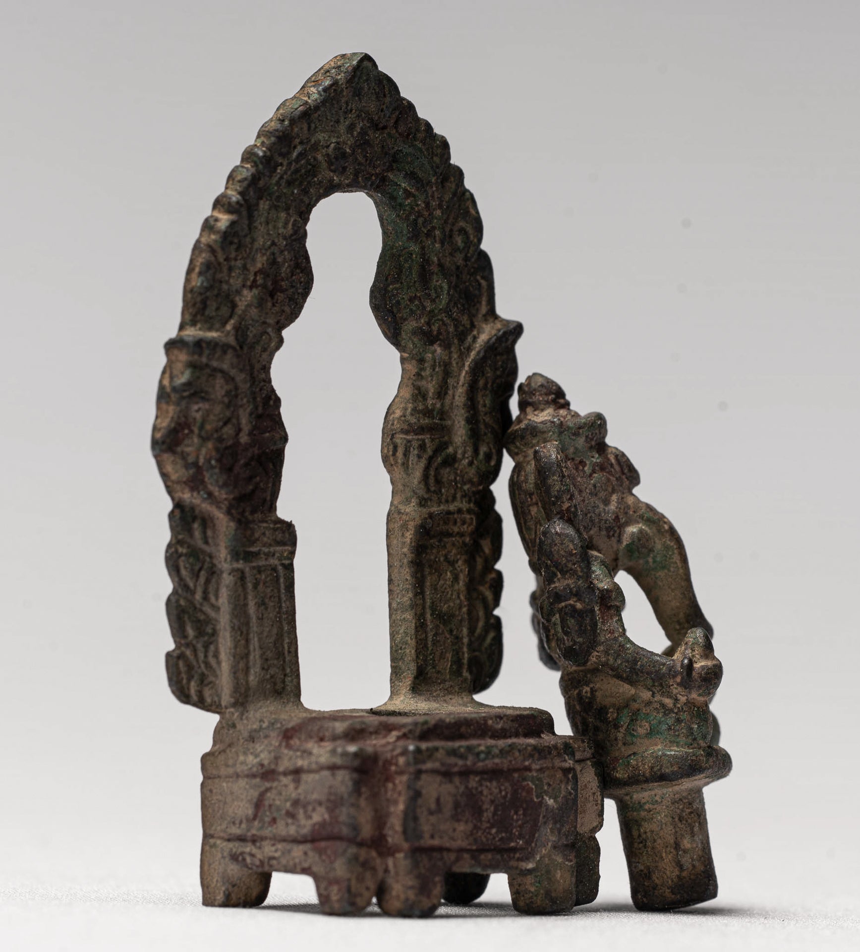 Ganesha Statue - Antique Thai Style Enthroned Bronze Seated Ganesha Statue - 6.5cm/3"