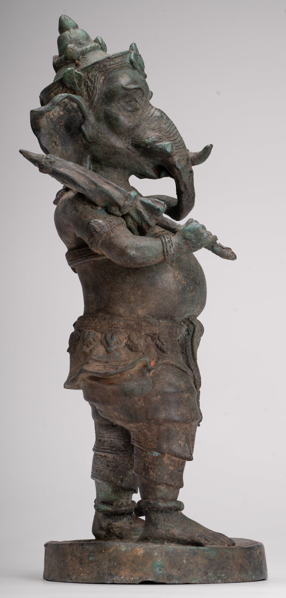 Bridegroom Ganesha Statue - Antique Thai Style Mappilai Ganapathi Ganesh Statue with Umbrella - 37cm/15"