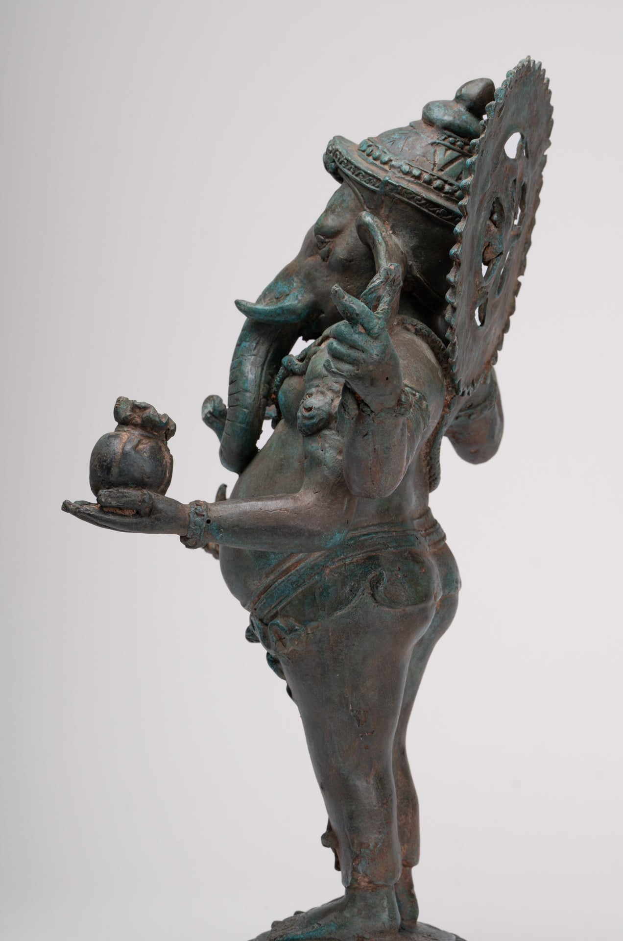 Ganesha Statue - Antique Thai Style Bronze Standing 4-Arm Ganesha Statue - 42cm/17"