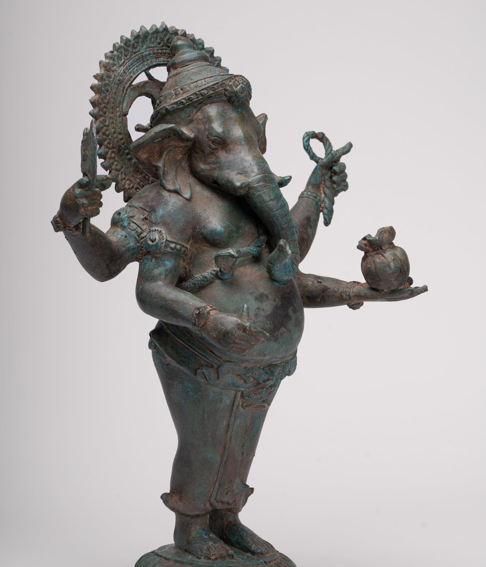 Ganesha Statue - Antique Thai Style Bronze Standing 4-Arm Ganesha Statue - 42cm/17"