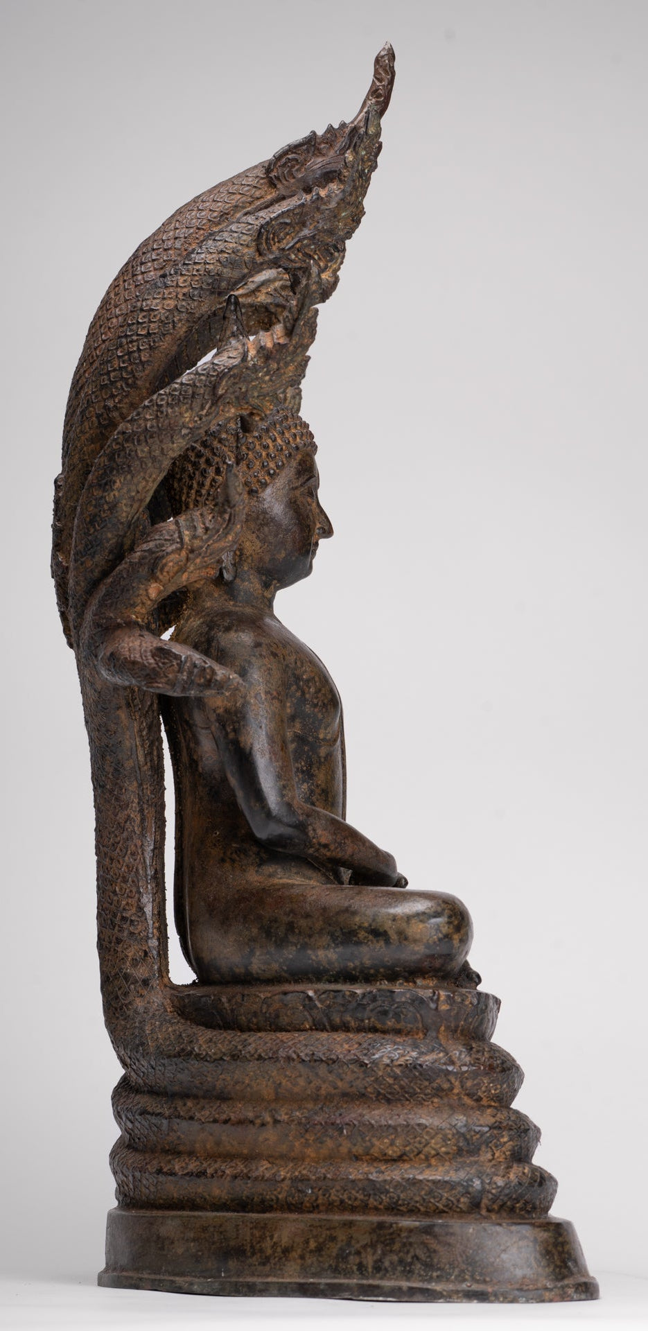 Buddha Statue - Antique Thai Style Seated Bronze Naga Meditation Buddha - 53cm/21"