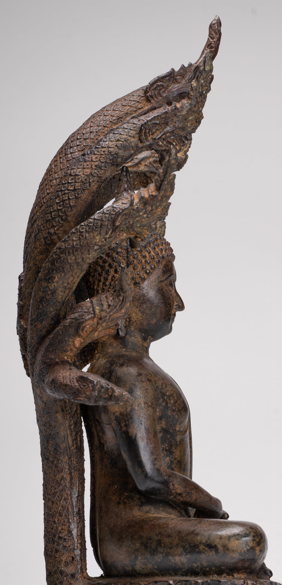 Buddha Statue - Antique Thai Style Seated Bronze Naga Meditation Buddha - 53cm/21"