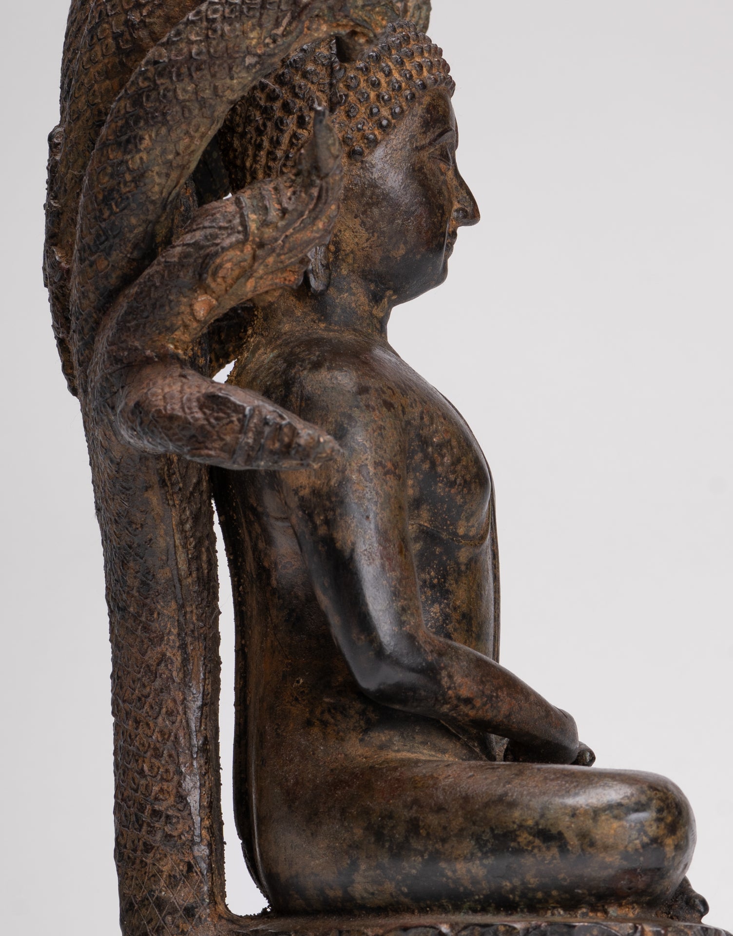 Buddha Statue - Antique Thai Style Seated Bronze Naga Meditation Buddha - 53cm/21"