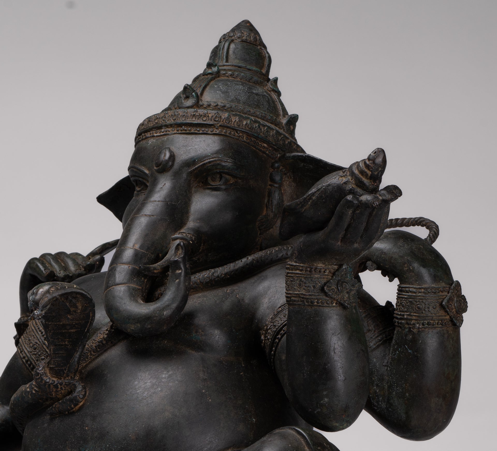 Ganesha Statue - Antique Thai Style Bronze Seated 4-Arm Ganesha Statue - 55cm/22"