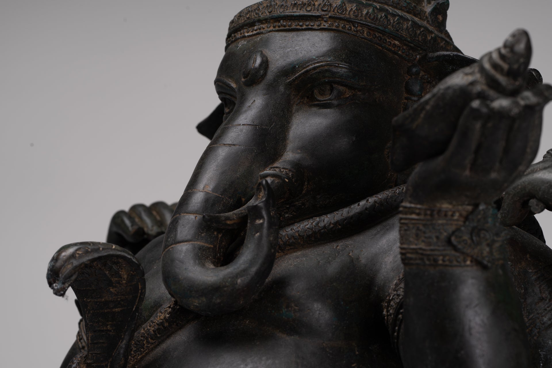 Ganesha Statue - Antique Thai Style Bronze Seated 4-Arm Ganesha Statue - 55cm/22"