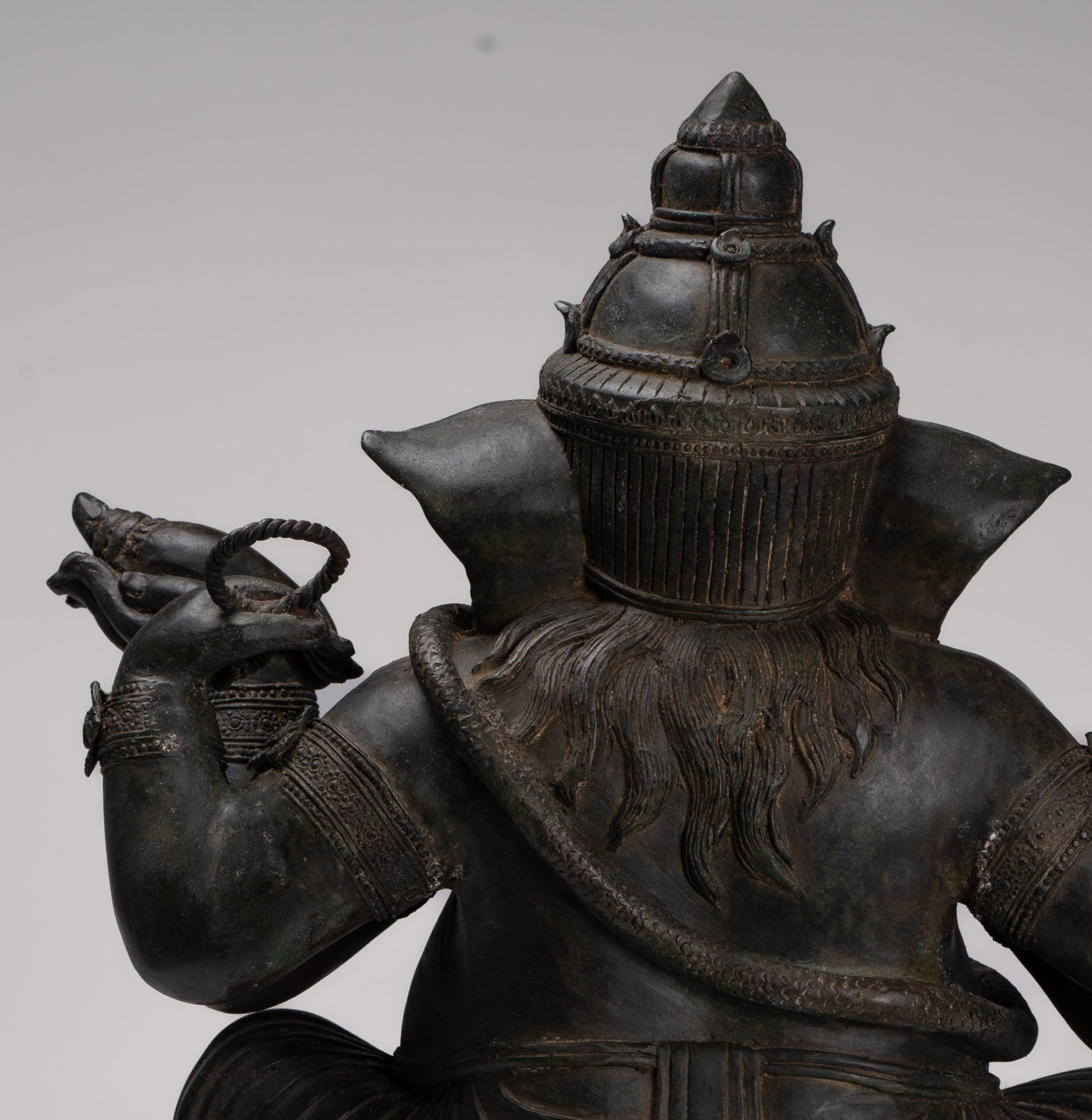 Ganesha Statue - Antique Thai Style Bronze Seated 4-Arm Ganesha Statue - 55cm/22"