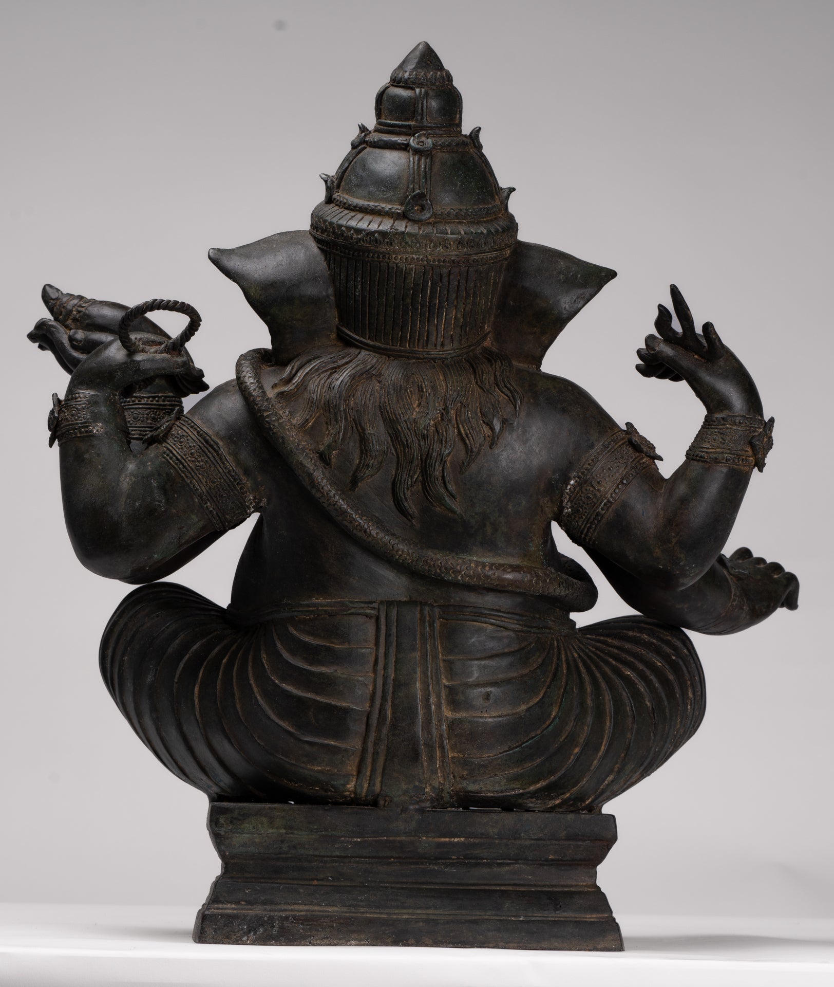 Ganesha Statue - Antique Thai Style Bronze Seated 4-Arm Ganesha Statue - 55cm/22"