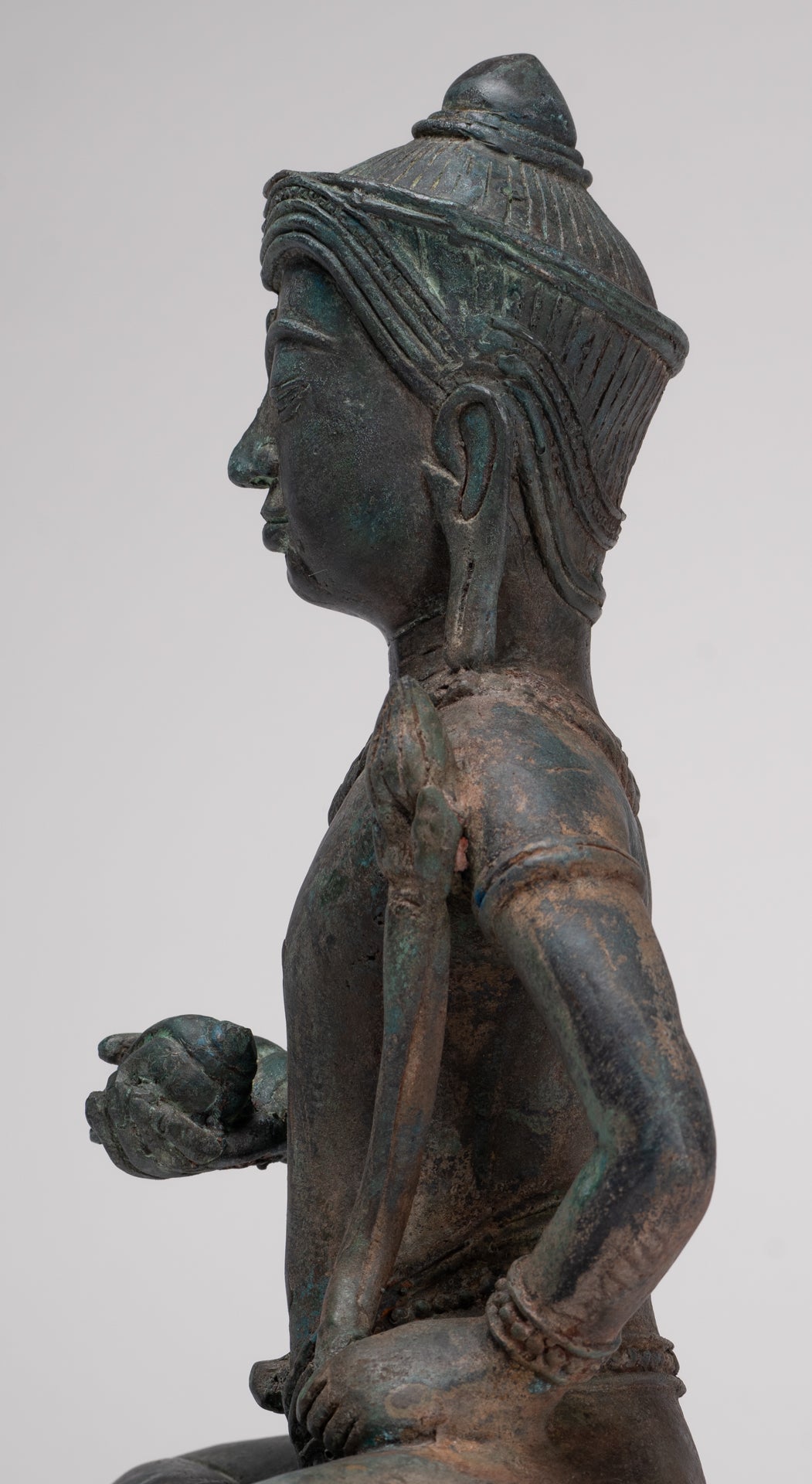 Tara Statue - Antique Java Style Majapahit Seated Bronze Tara Nyurma Pamo - 31cm/12"