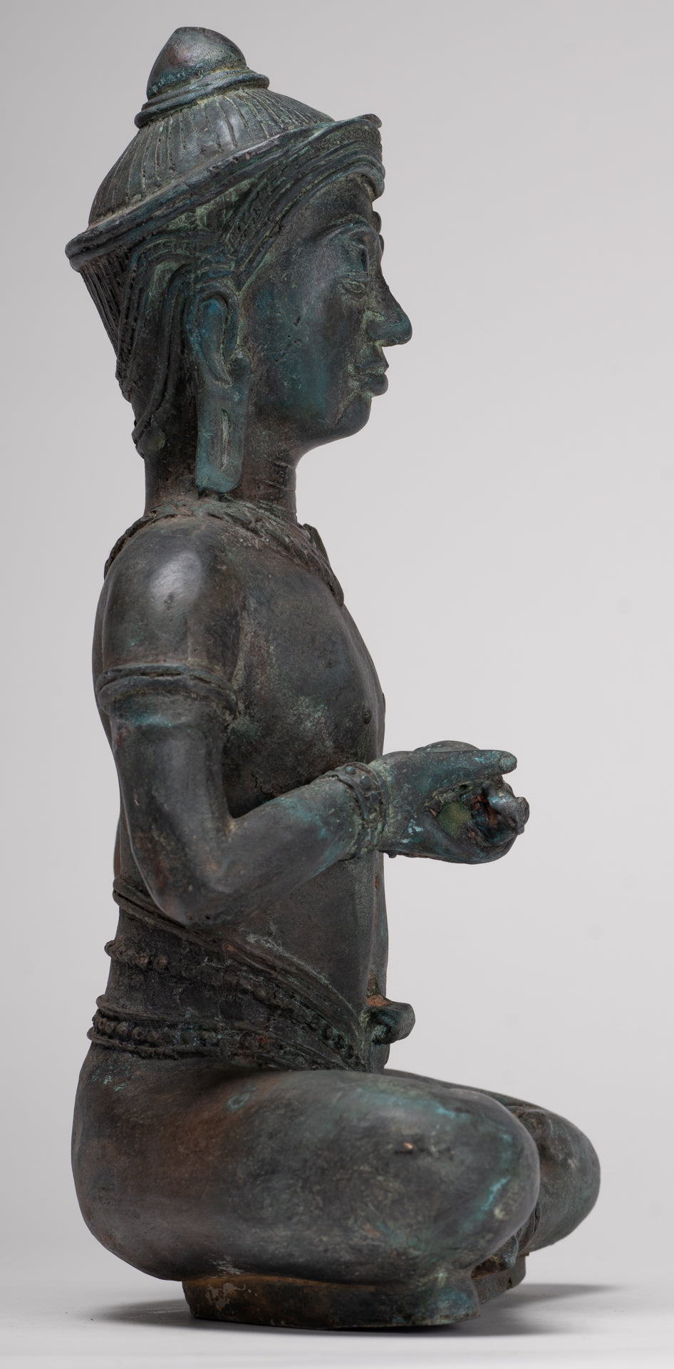 Tara Statue - Antique Java Style Majapahit Seated Bronze Tara Nyurma Pamo - 31cm/12"