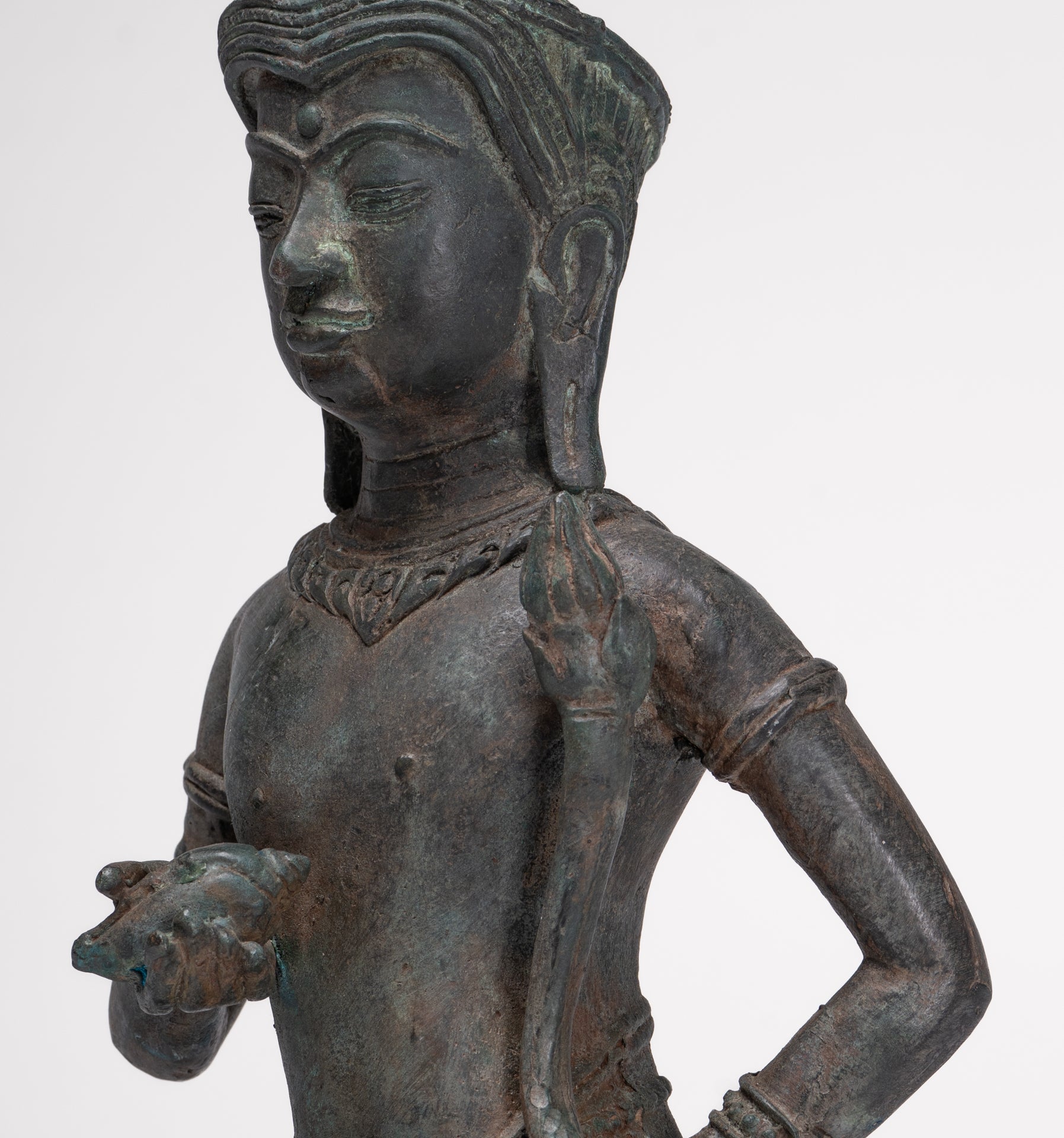 Tara Statue - Antique Java Style Majapahit Seated Bronze Tara Nyurma Pamo - 31cm/12"