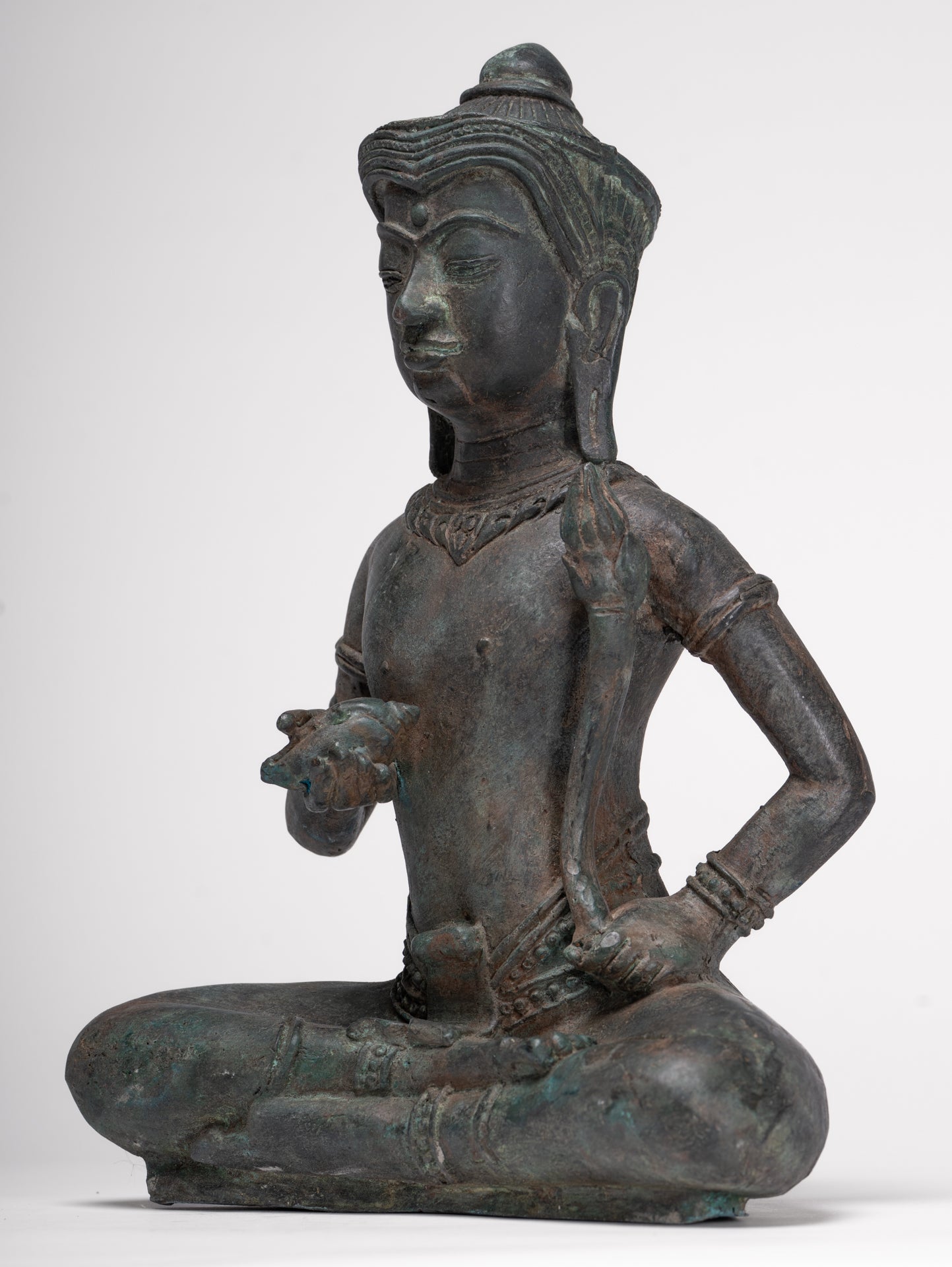 Tara Statue - Antique Java Style Majapahit Seated Bronze Tara Nyurma Pamo - 31cm/12"