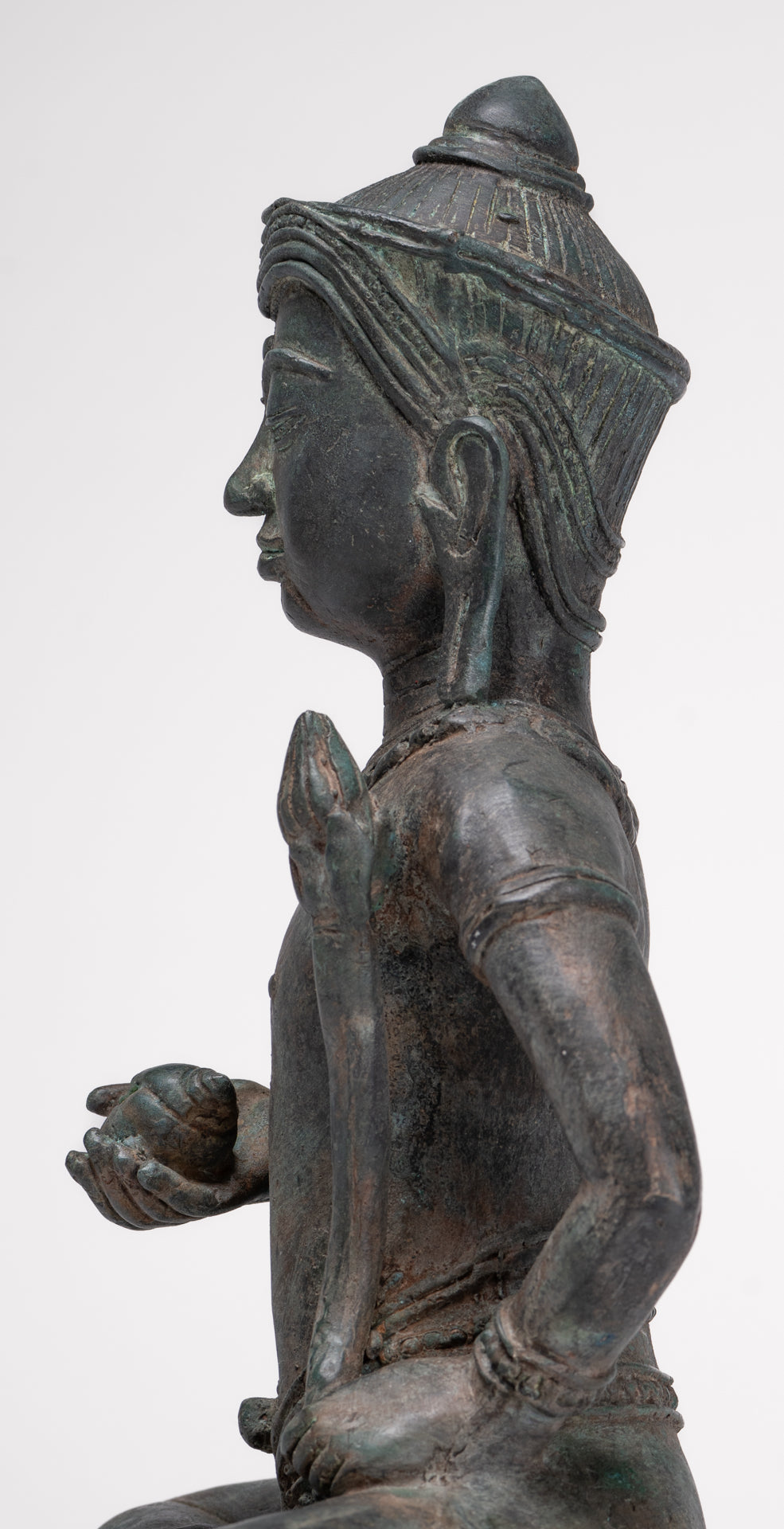 Tara Statue - Antique Java Style Majapahit Seated Bronze Tara Nyurma Pamo - 31cm/12"