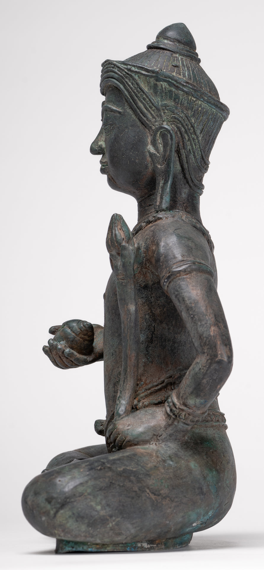 Tara Statue - Antique Java Style Majapahit Seated Bronze Tara Nyurma Pamo - 31cm/12"