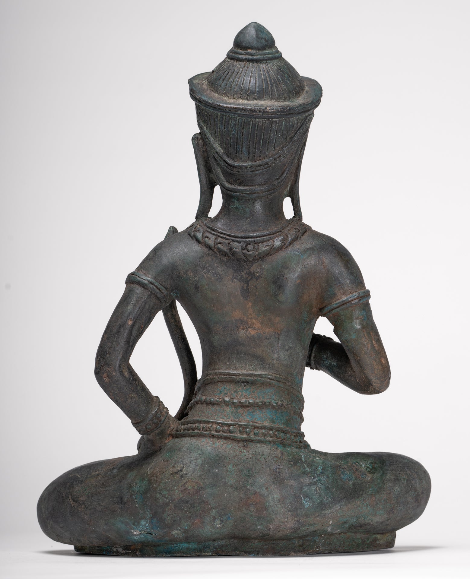Tara Statue - Antique Java Style Majapahit Seated Bronze Tara Nyurma Pamo - 31cm/12"