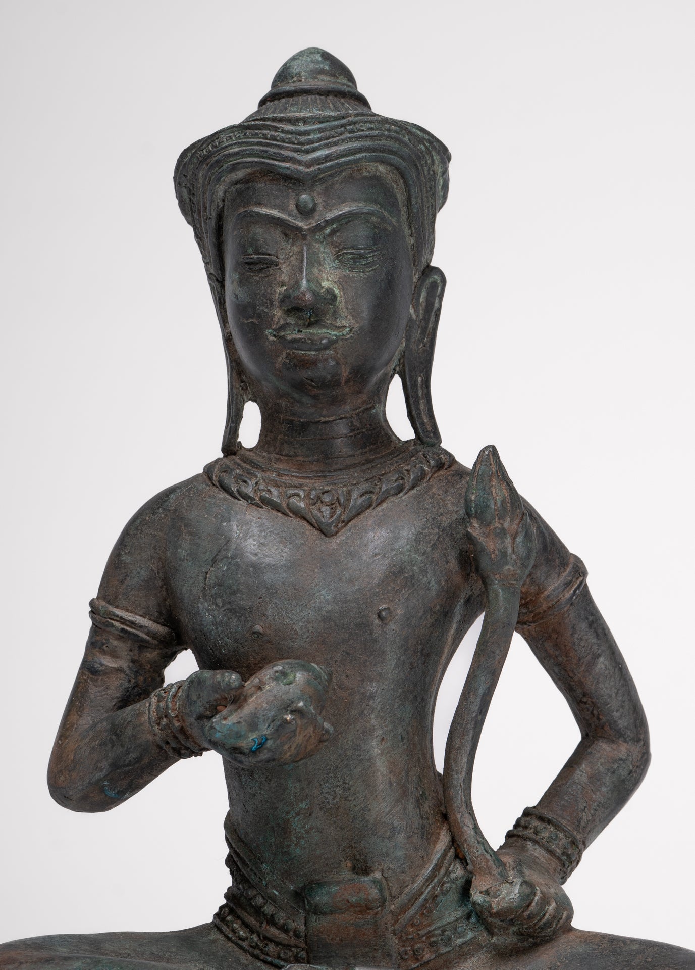 Tara Statue - Antique Java Style Majapahit Seated Bronze Tara Nyurma Pamo - 31cm/12"