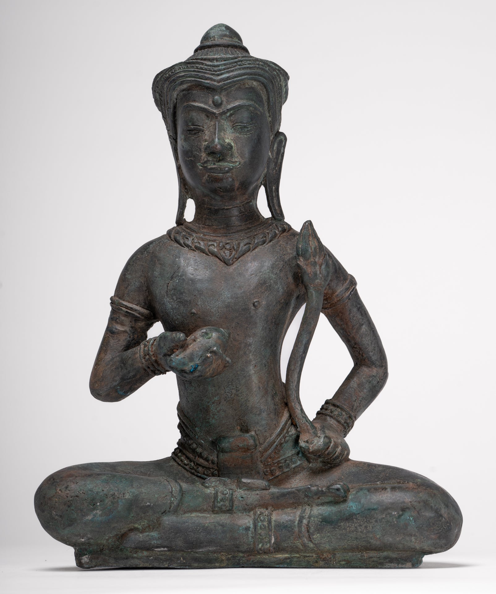 Tara Statue - Antique Java Style Majapahit Seated Bronze Tara Nyurma Pamo - 31cm/12"