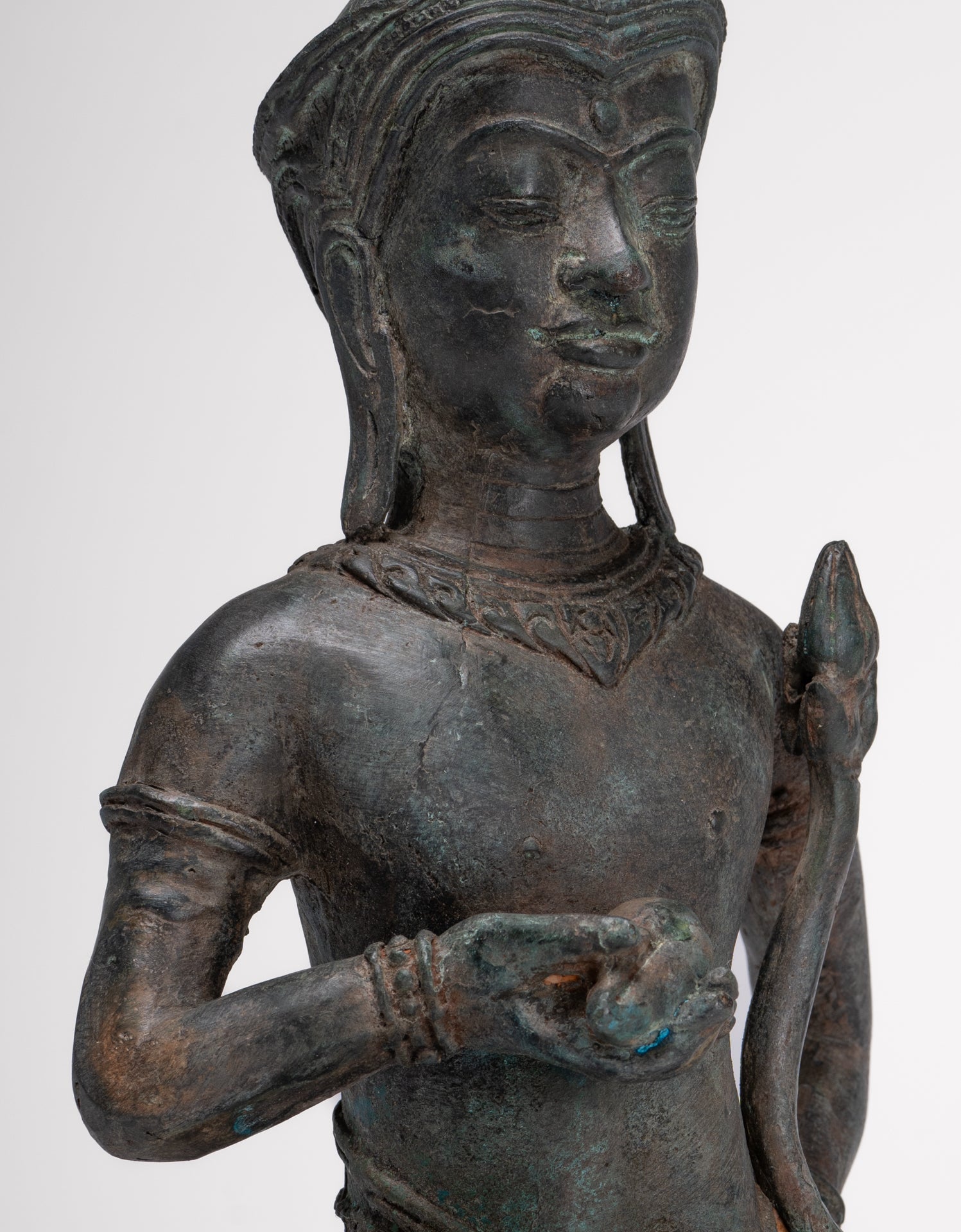 Tara Statue - Antique Java Style Majapahit Seated Bronze Tara Nyurma Pamo - 31cm/12"